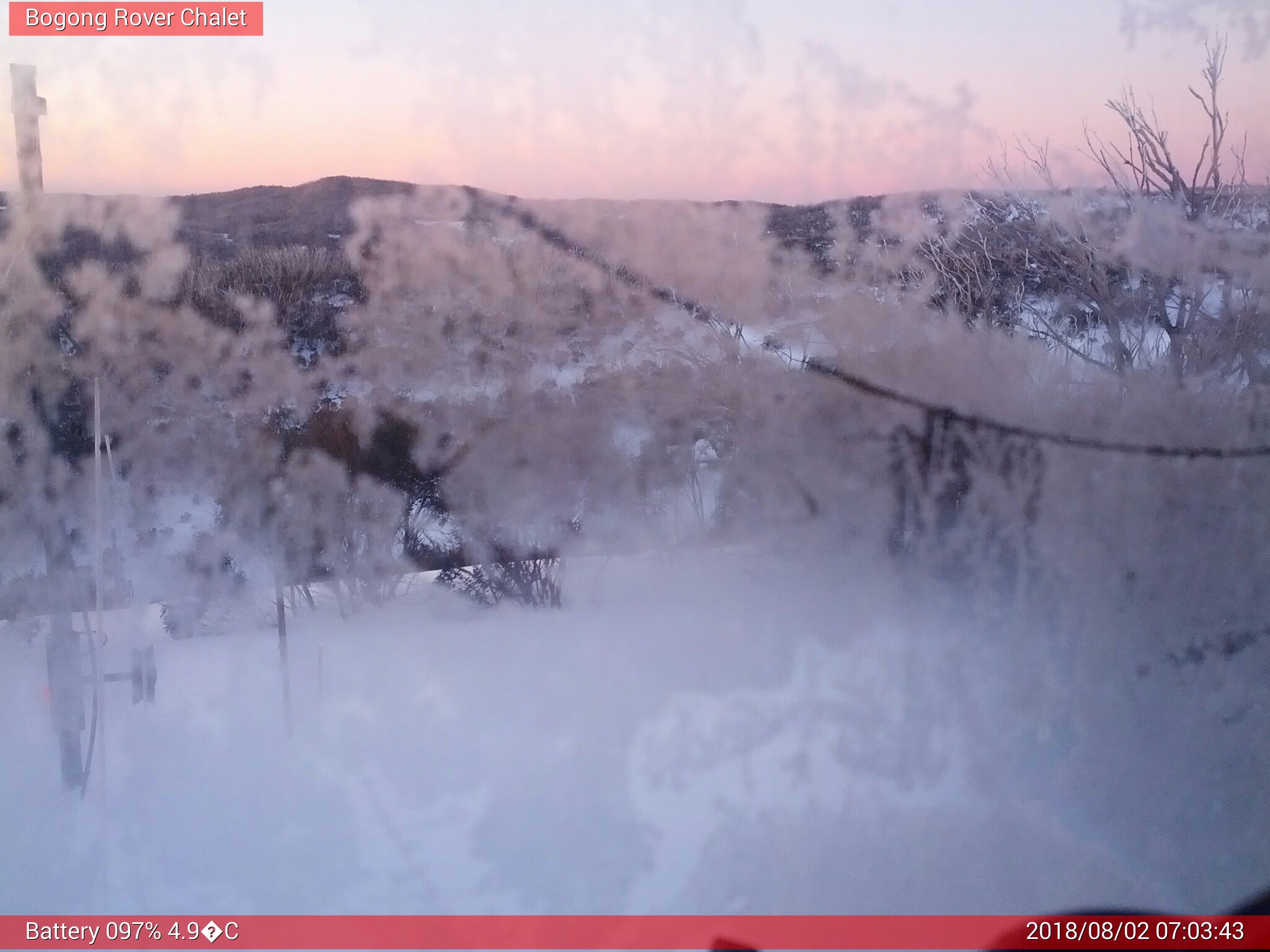 Bogong Web Cam 7:03am Thursday 2nd of August 2018