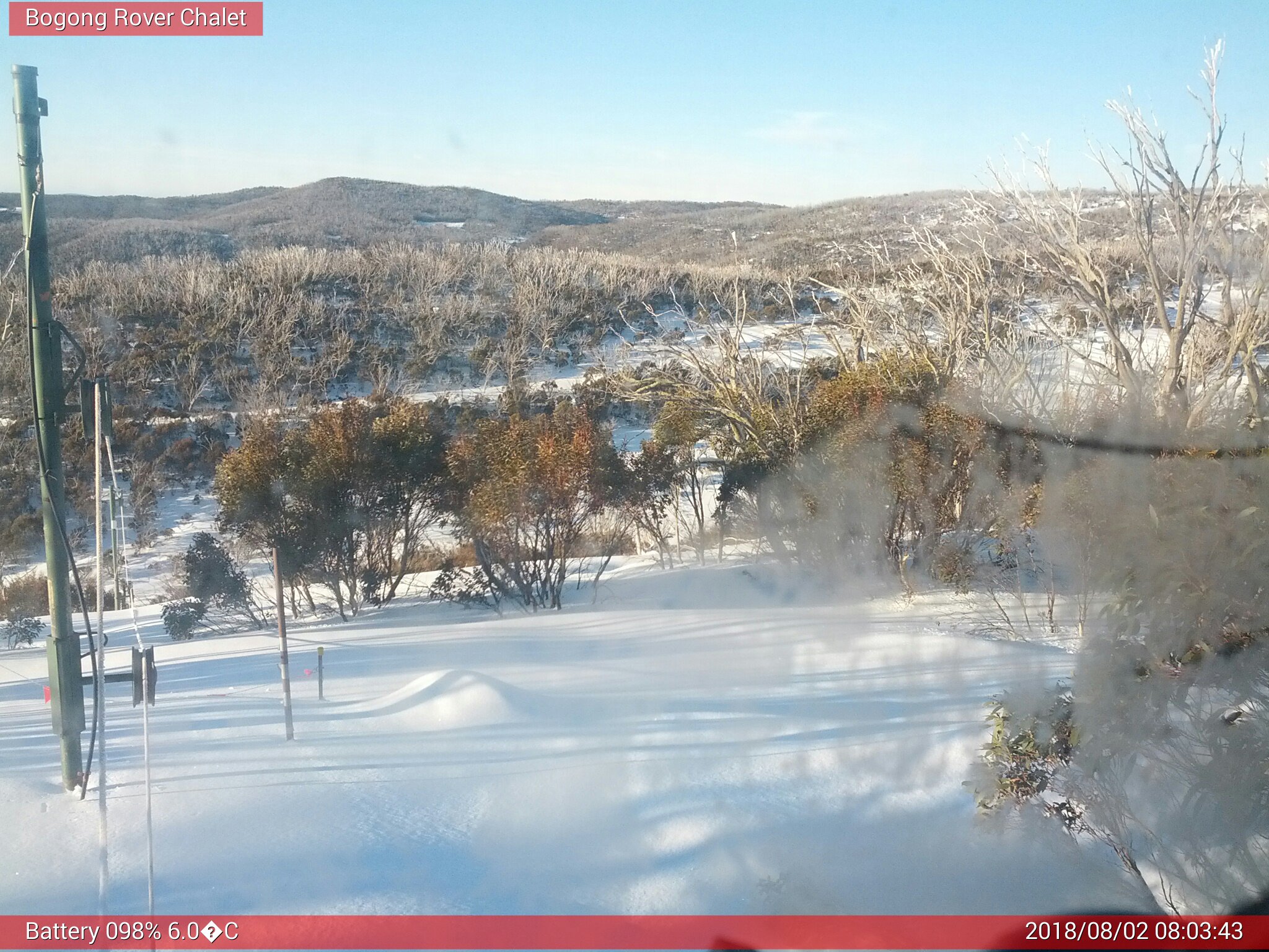 Bogong Web Cam 8:03am Thursday 2nd of August 2018