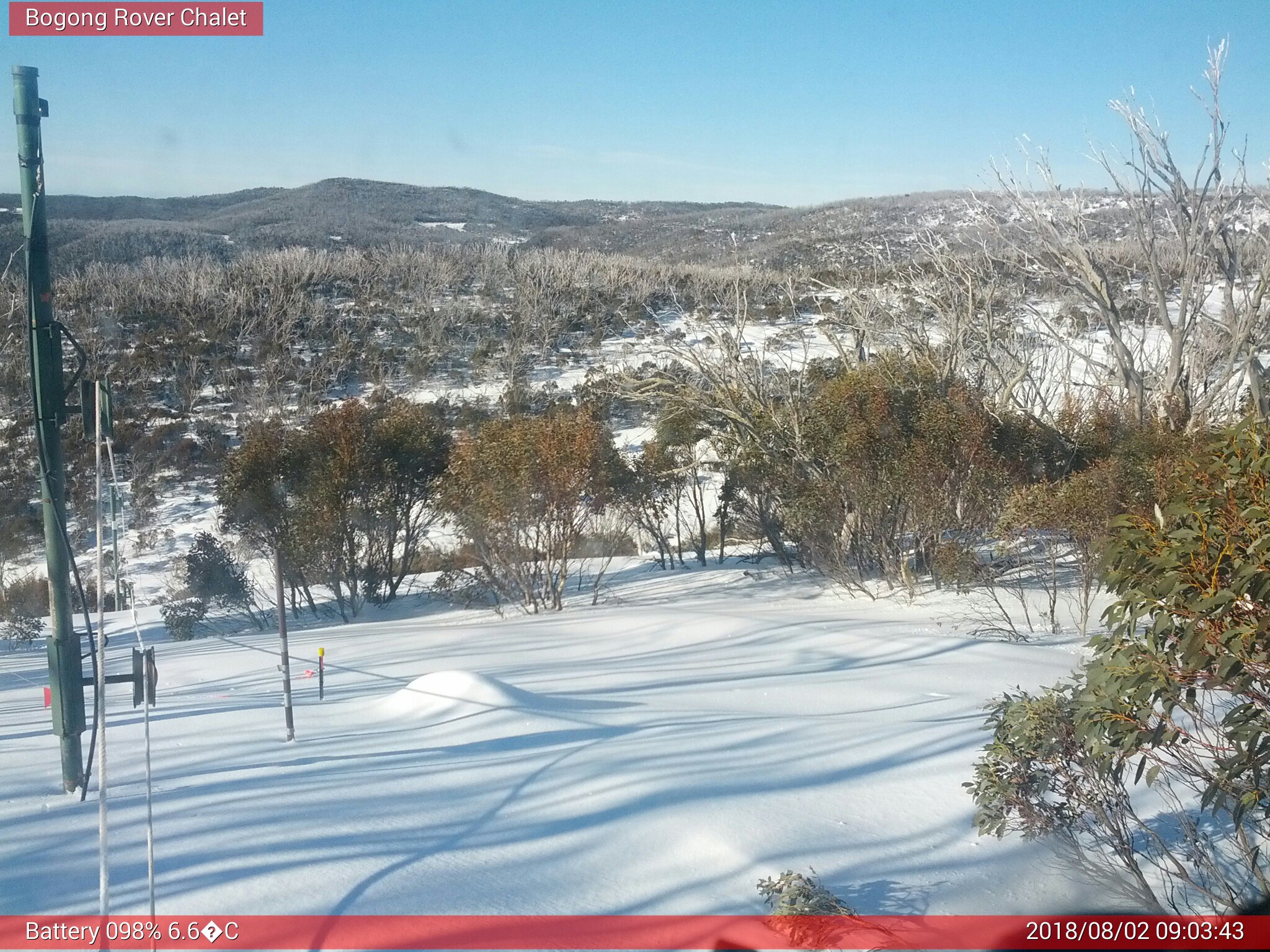 Bogong Web Cam 9:03am Thursday 2nd of August 2018