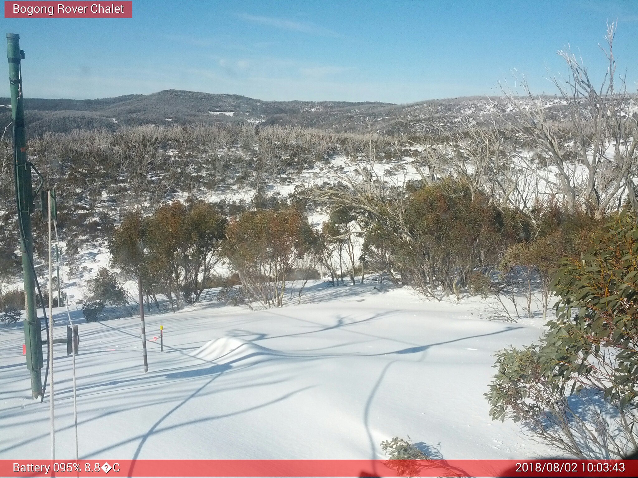 Bogong Web Cam 10:03am Thursday 2nd of August 2018