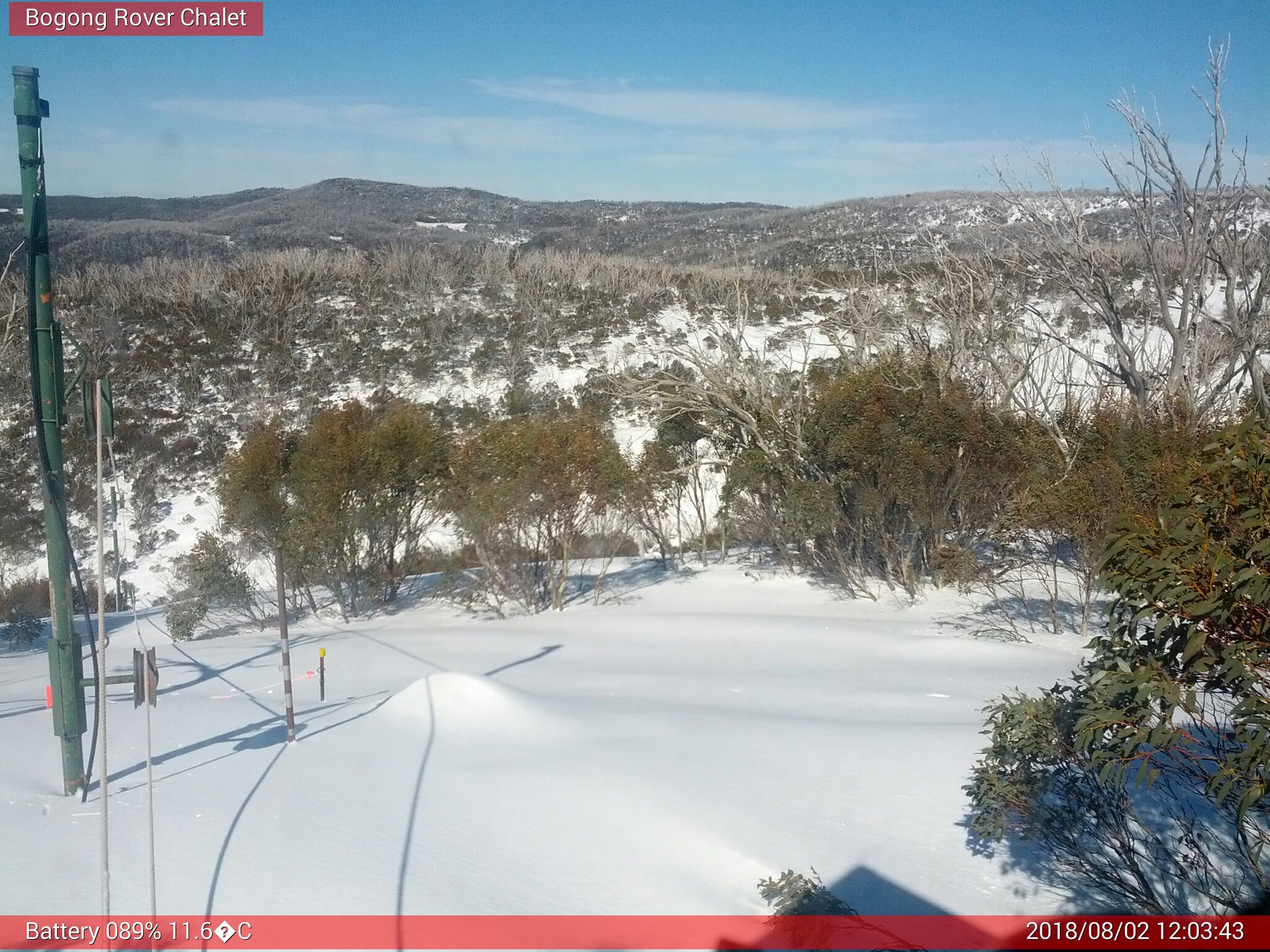 Bogong Web Cam 12:03pm Thursday 2nd of August 2018