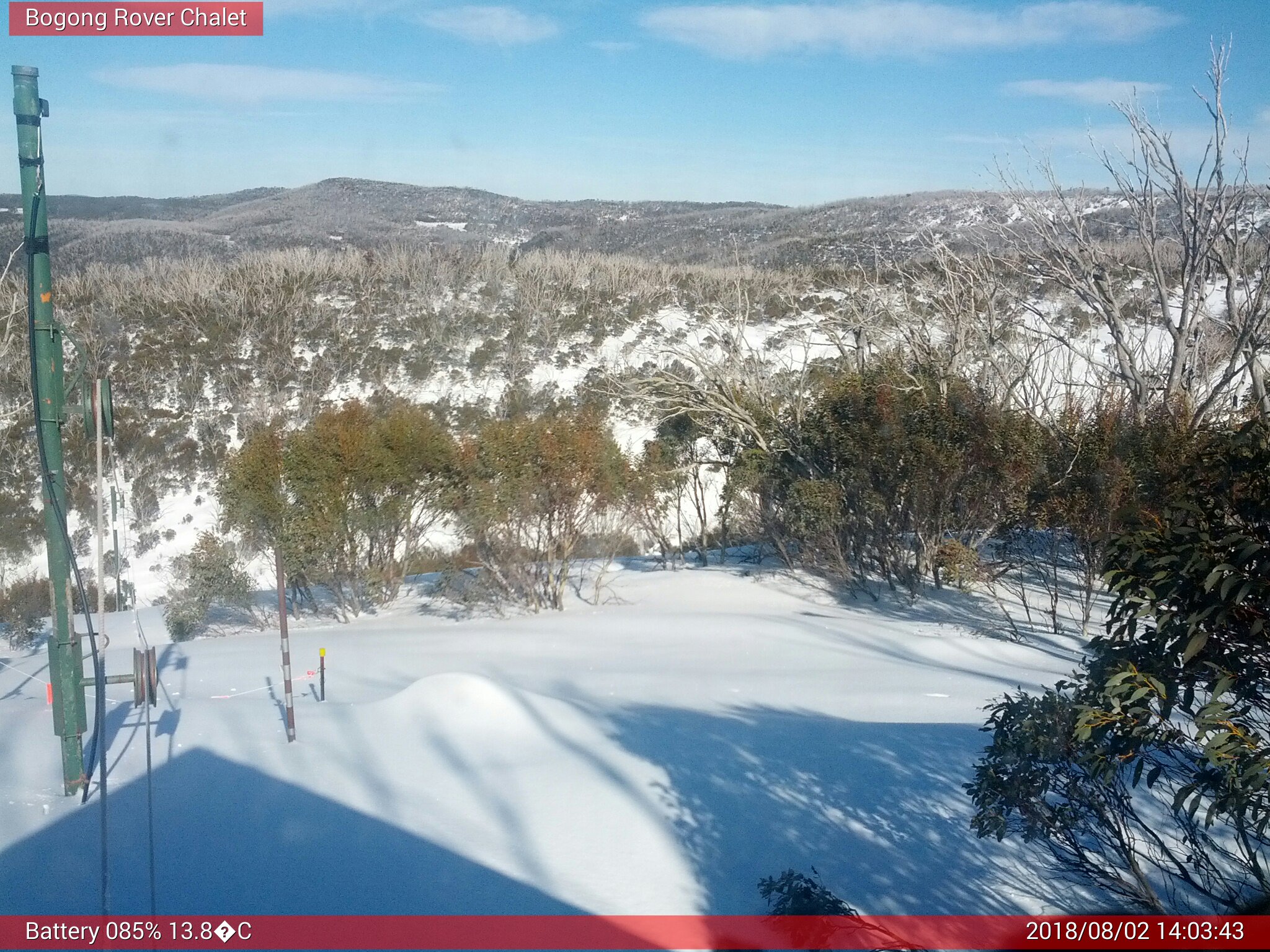 Bogong Web Cam 2:03pm Thursday 2nd of August 2018