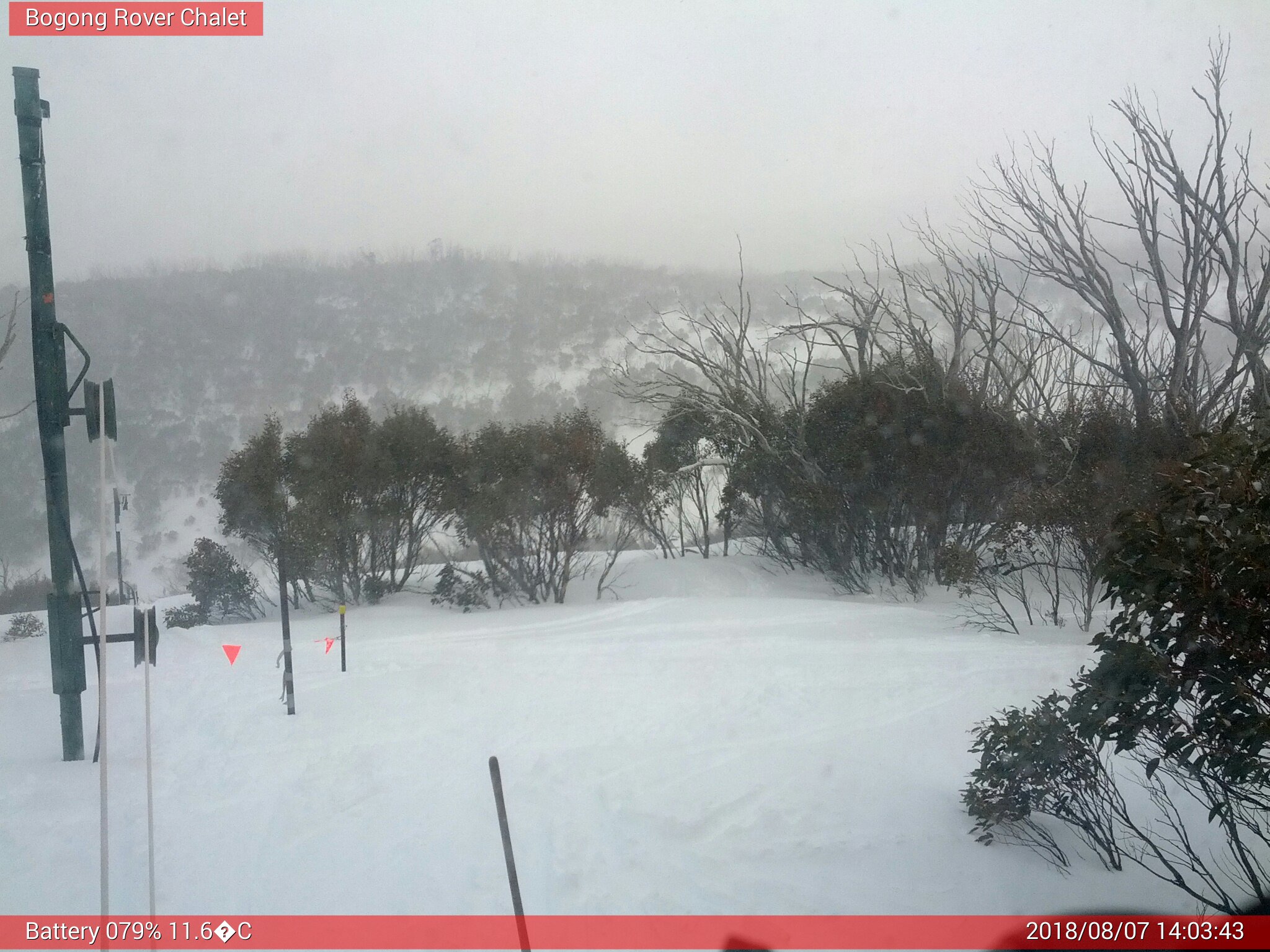 Bogong Web Cam 2:03pm Tuesday 7th of August 2018