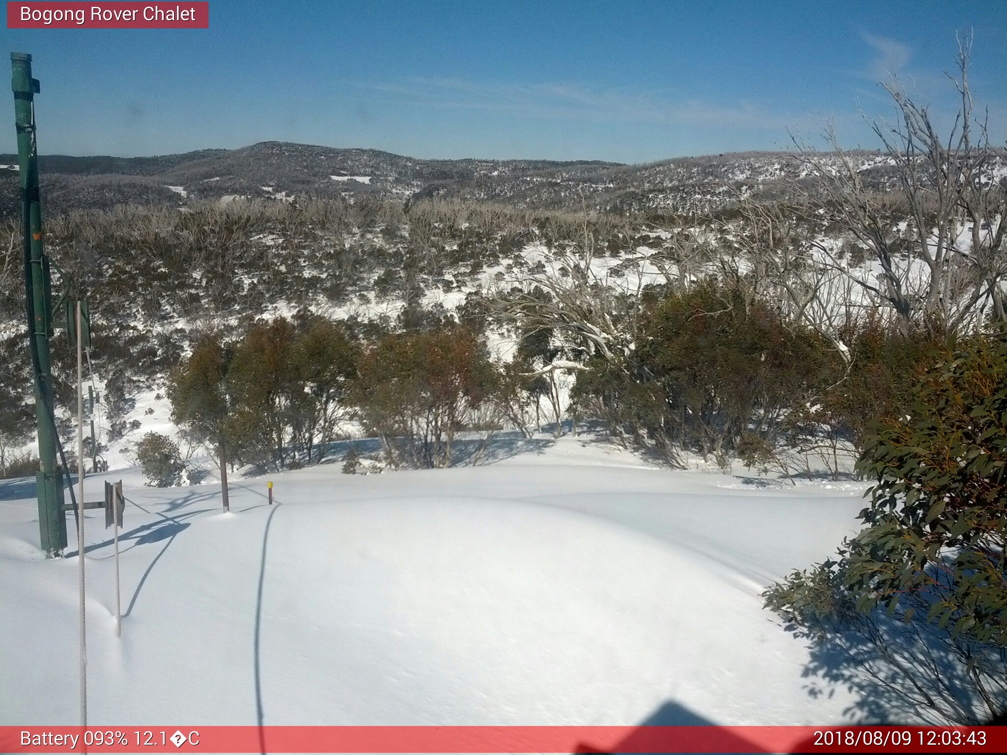 Bogong Web Cam 12:03pm Thursday 9th of August 2018