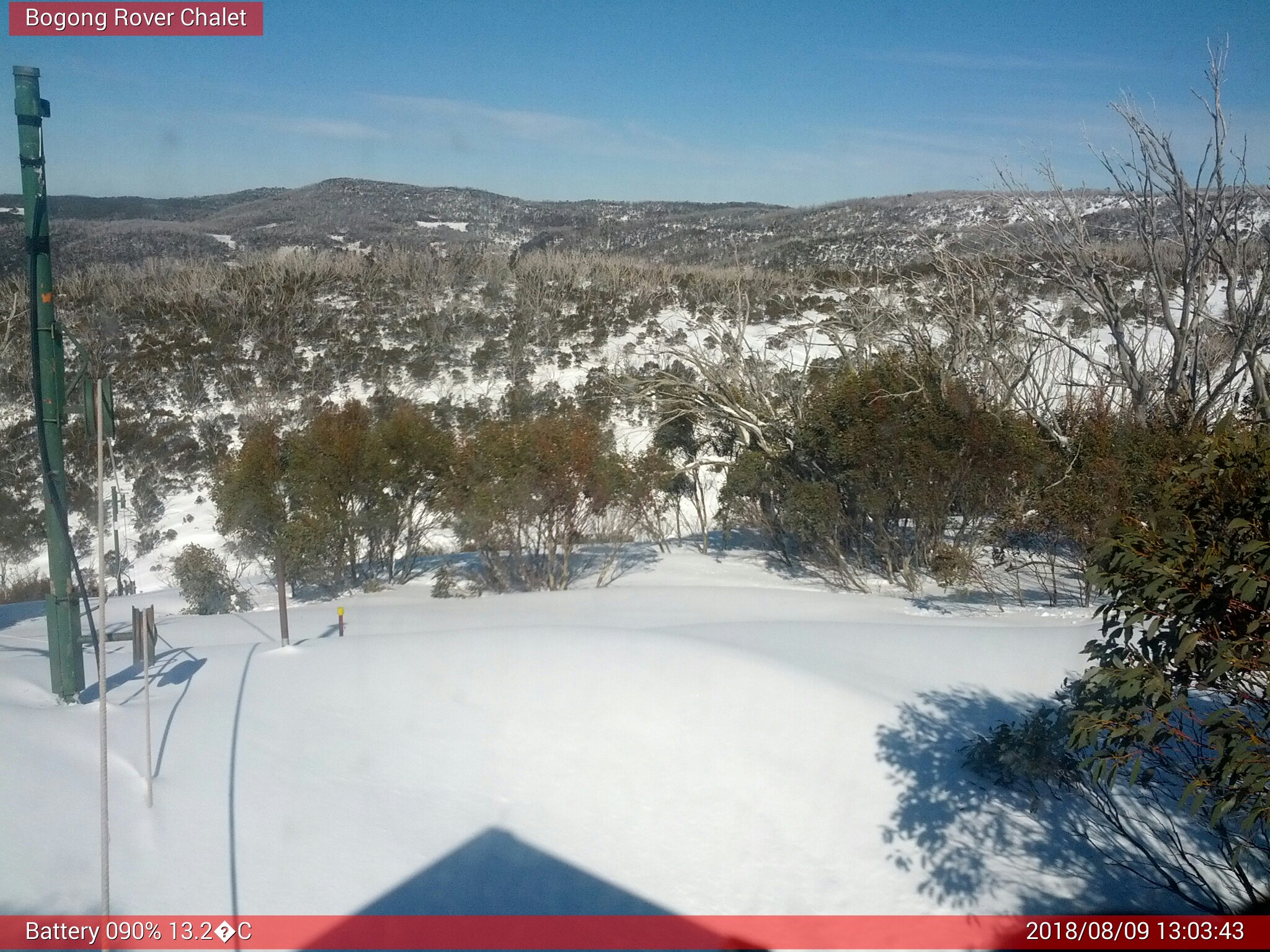 Bogong Web Cam 1:03pm Thursday 9th of August 2018