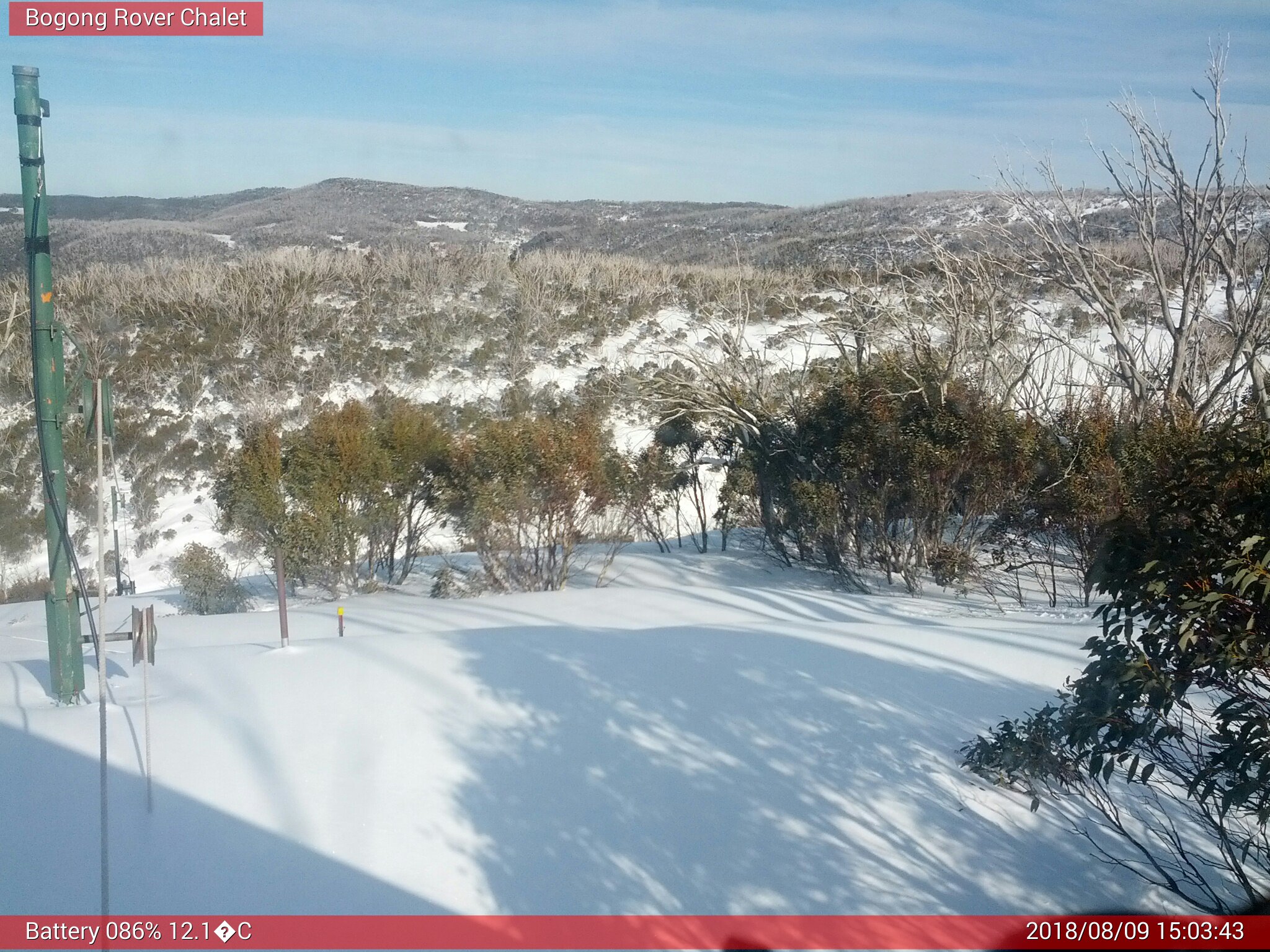 Bogong Web Cam 3:03pm Thursday 9th of August 2018