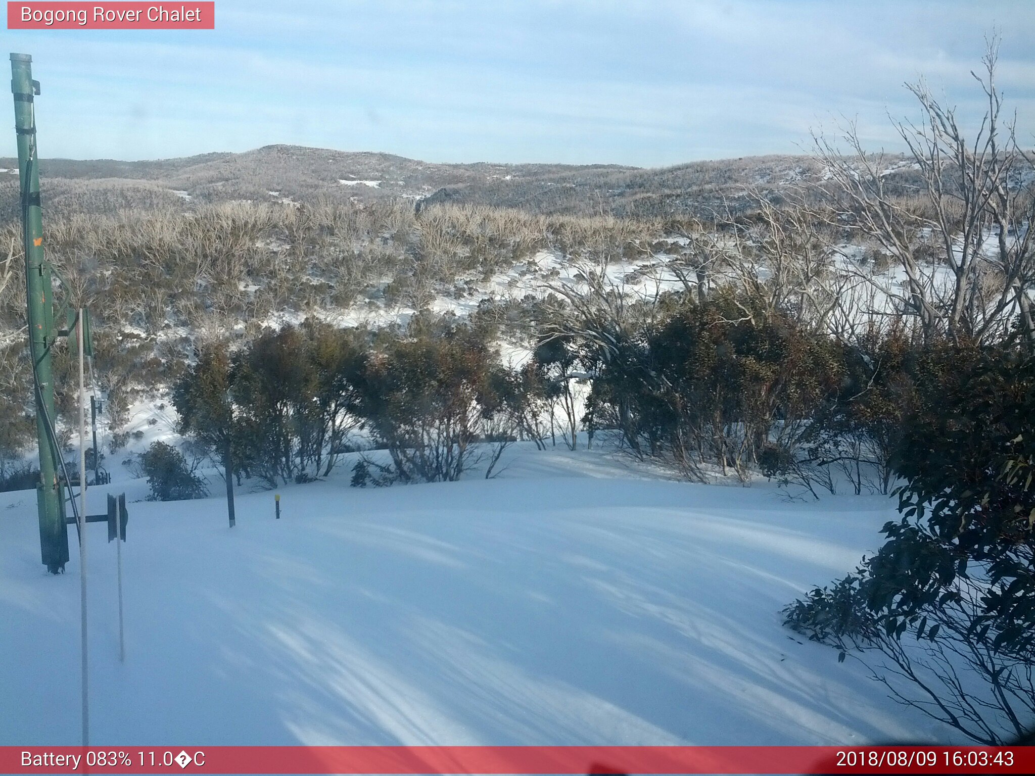 Bogong Web Cam 4:03pm Thursday 9th of August 2018