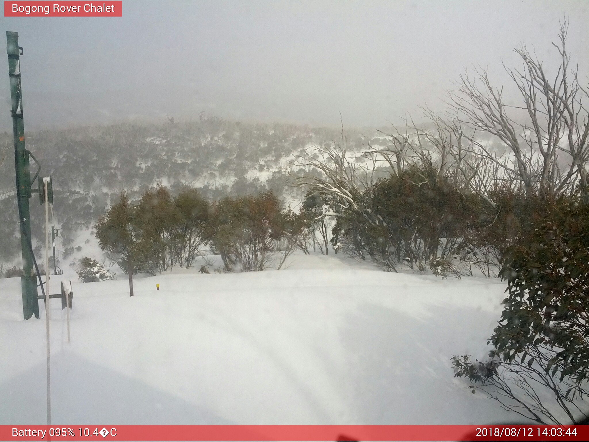 Bogong Web Cam 2:03pm Sunday 12th of August 2018