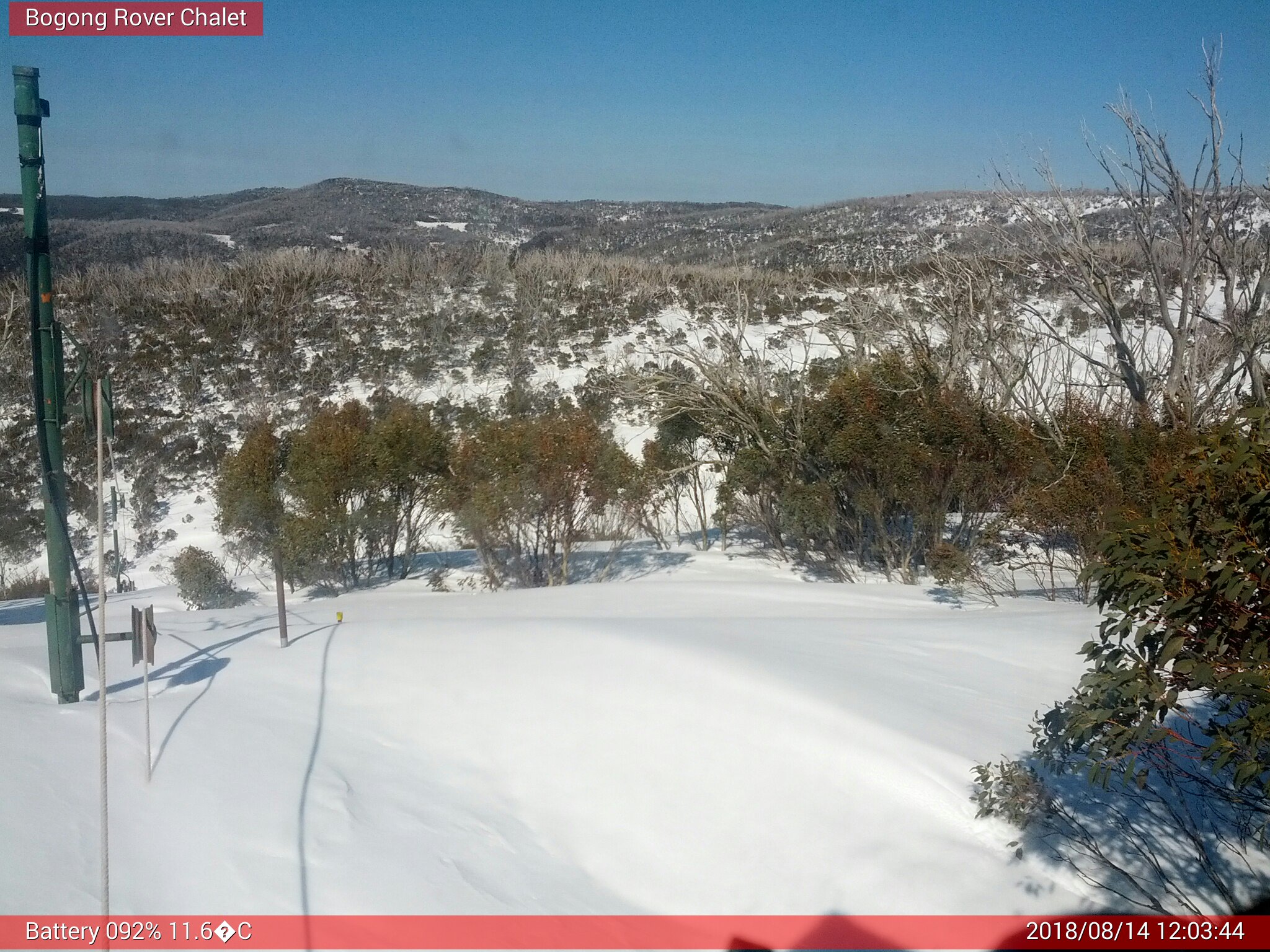 Bogong Web Cam 12:03pm Tuesday 14th of August 2018