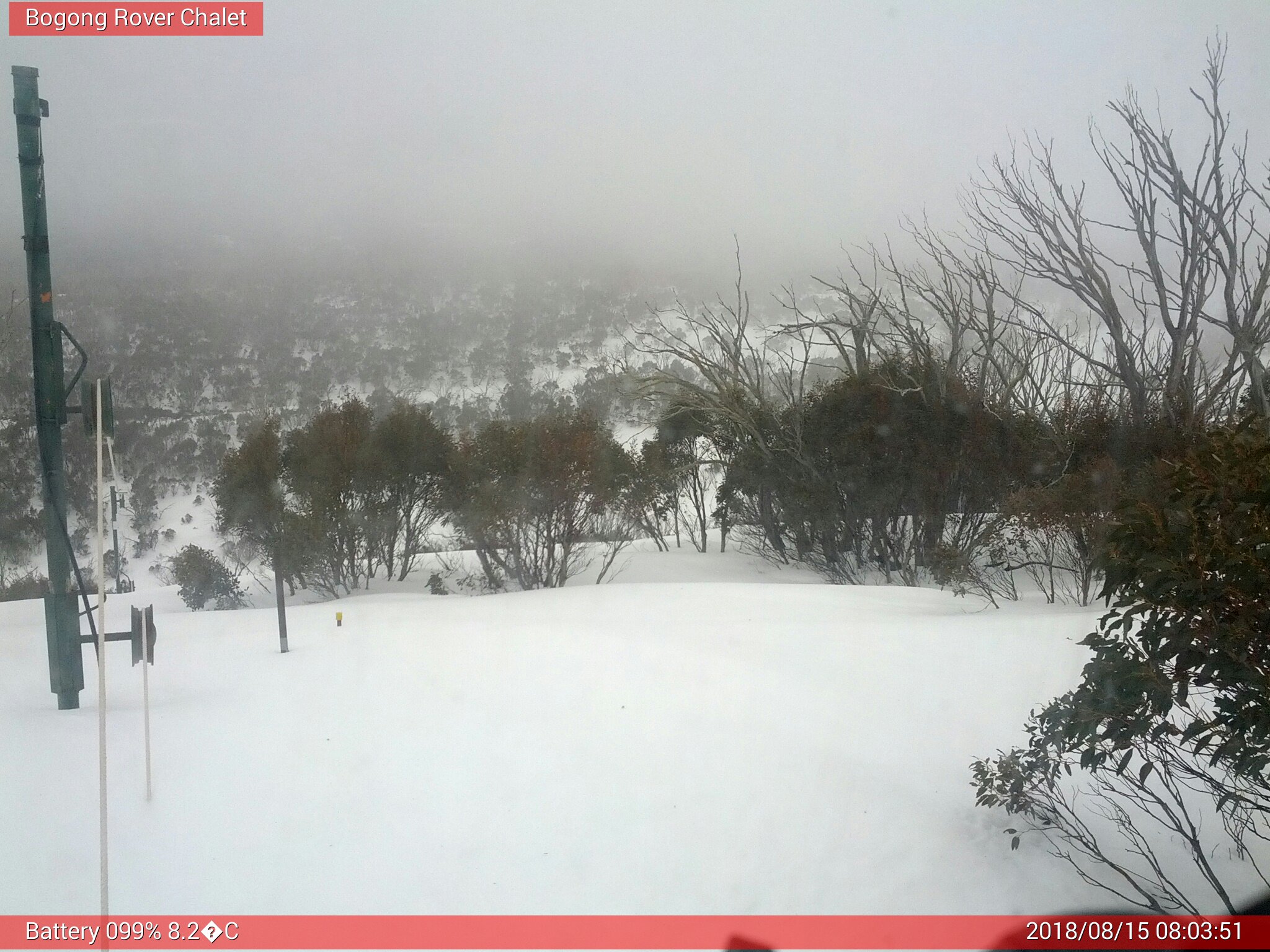 Bogong Web Cam 8:03am Wednesday 15th of August 2018