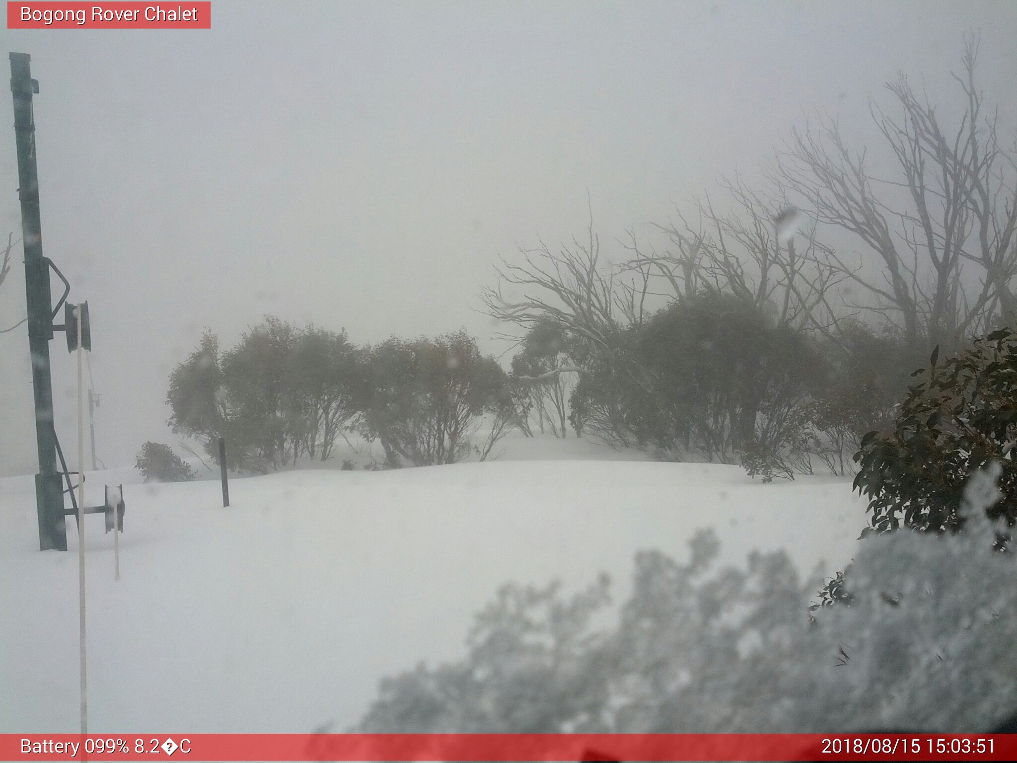 Bogong Web Cam 3:03pm Wednesday 15th of August 2018