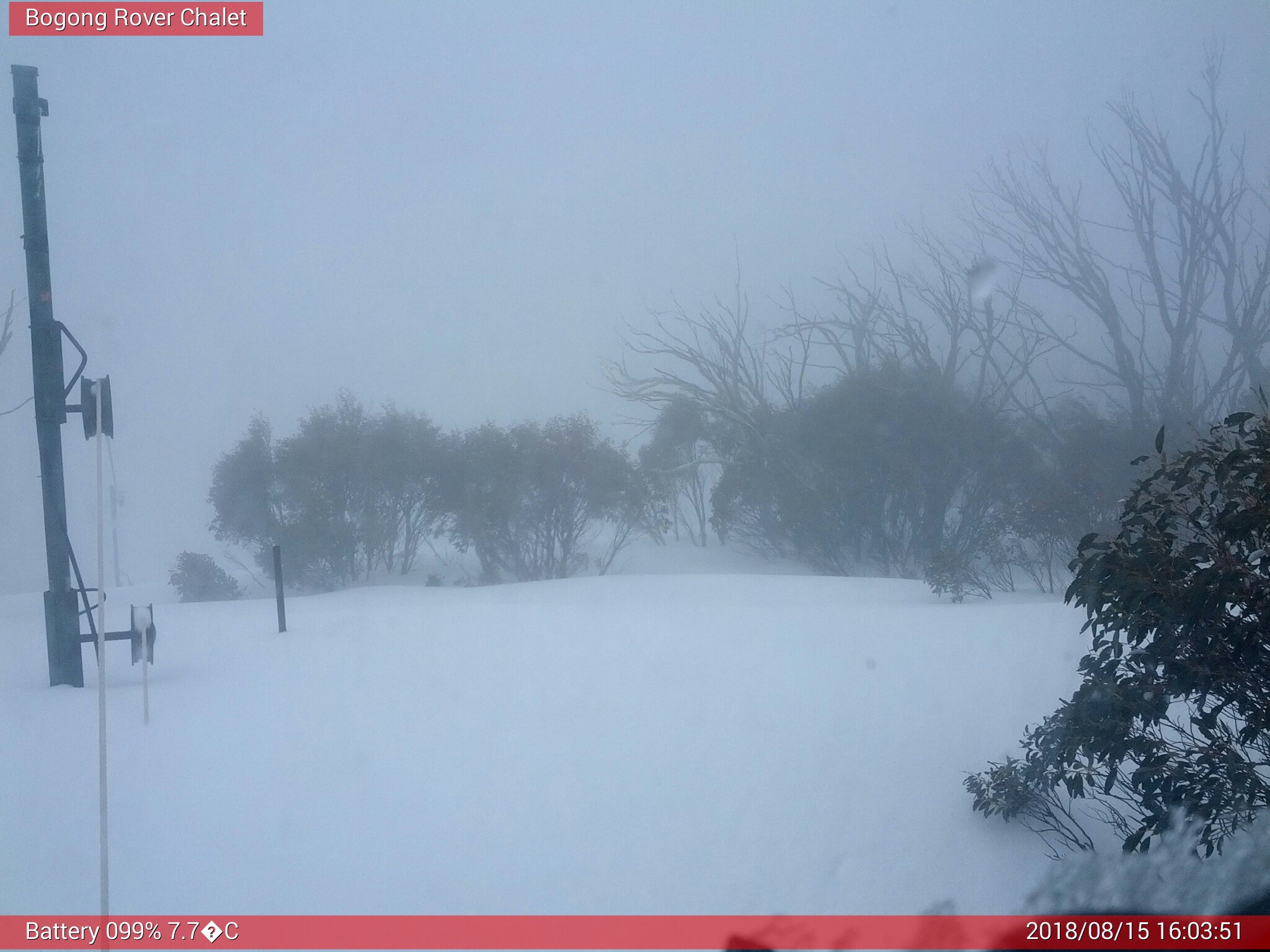 Bogong Web Cam 4:03pm Wednesday 15th of August 2018