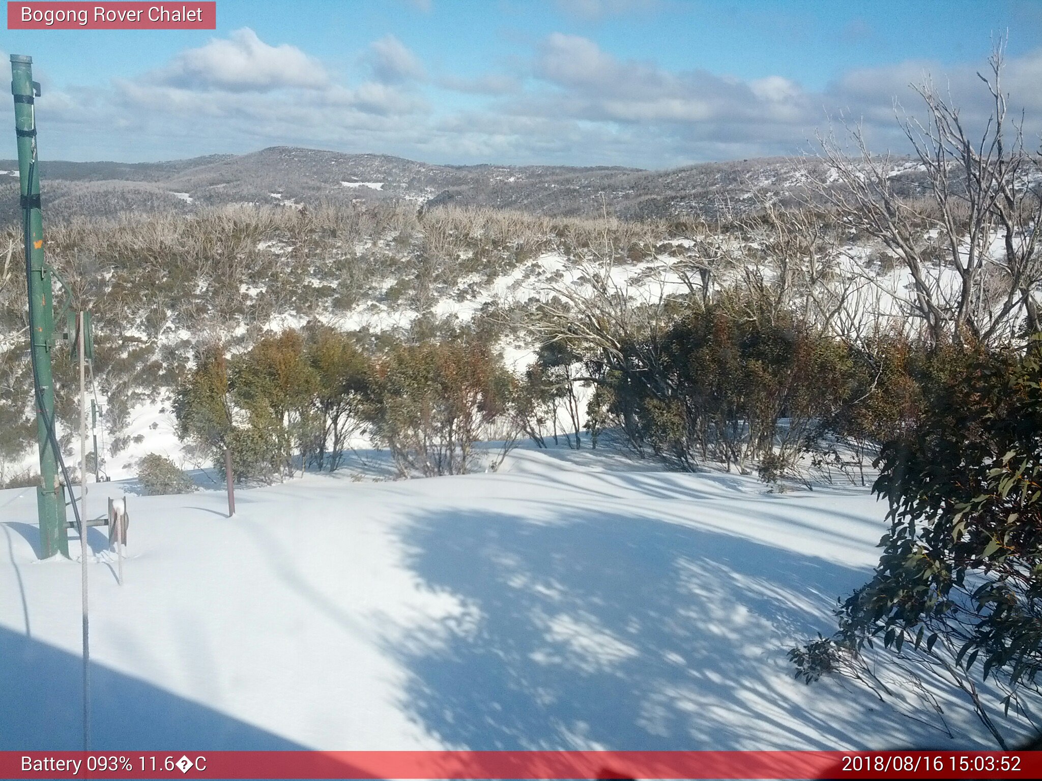 Bogong Web Cam 3:03pm Thursday 16th of August 2018