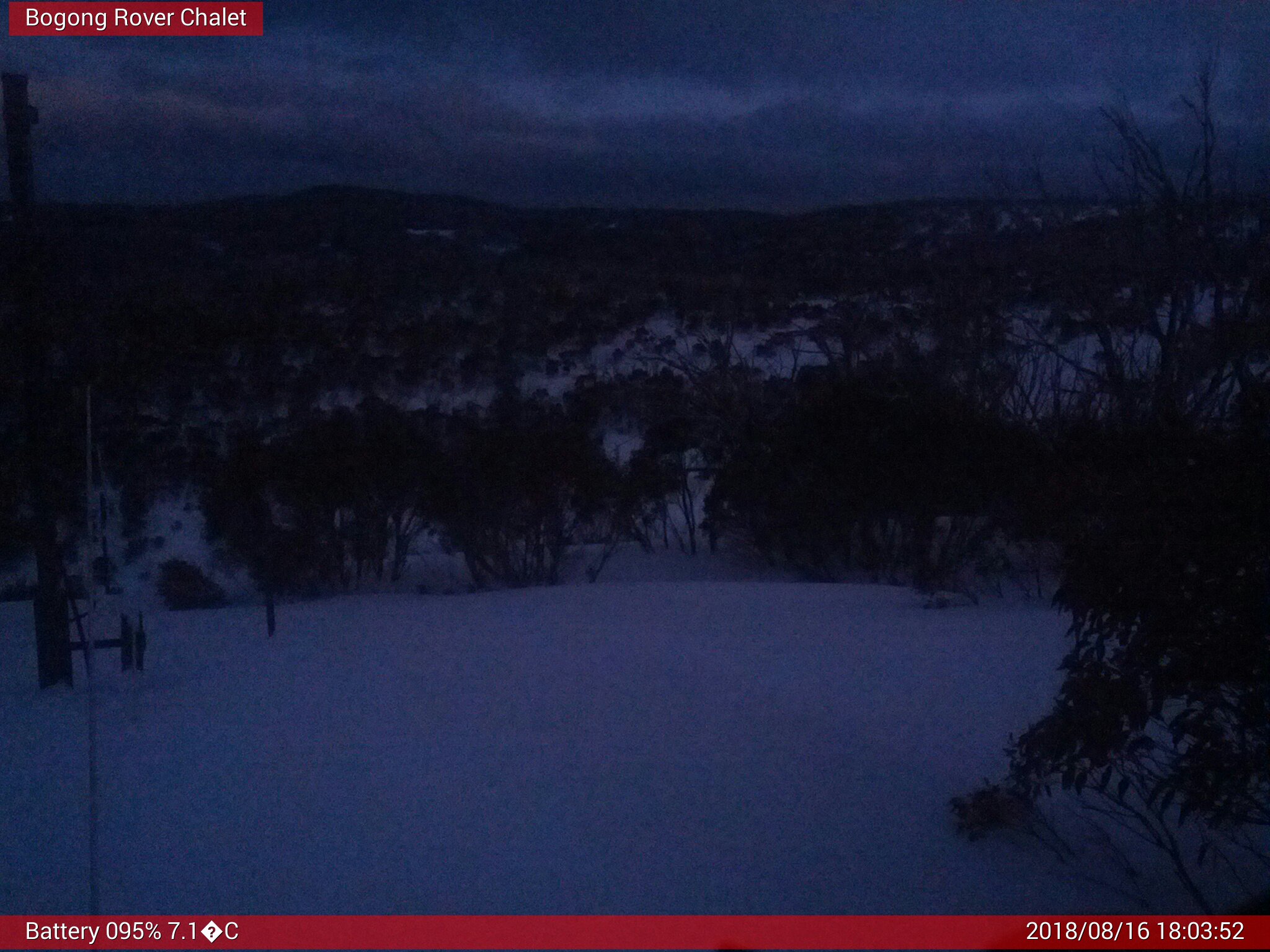 Bogong Web Cam 6:03pm Thursday 16th of August 2018