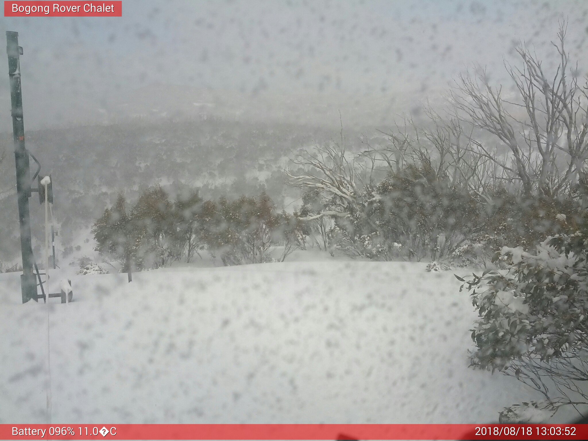 Bogong Web Cam 1:03pm Saturday 18th of August 2018