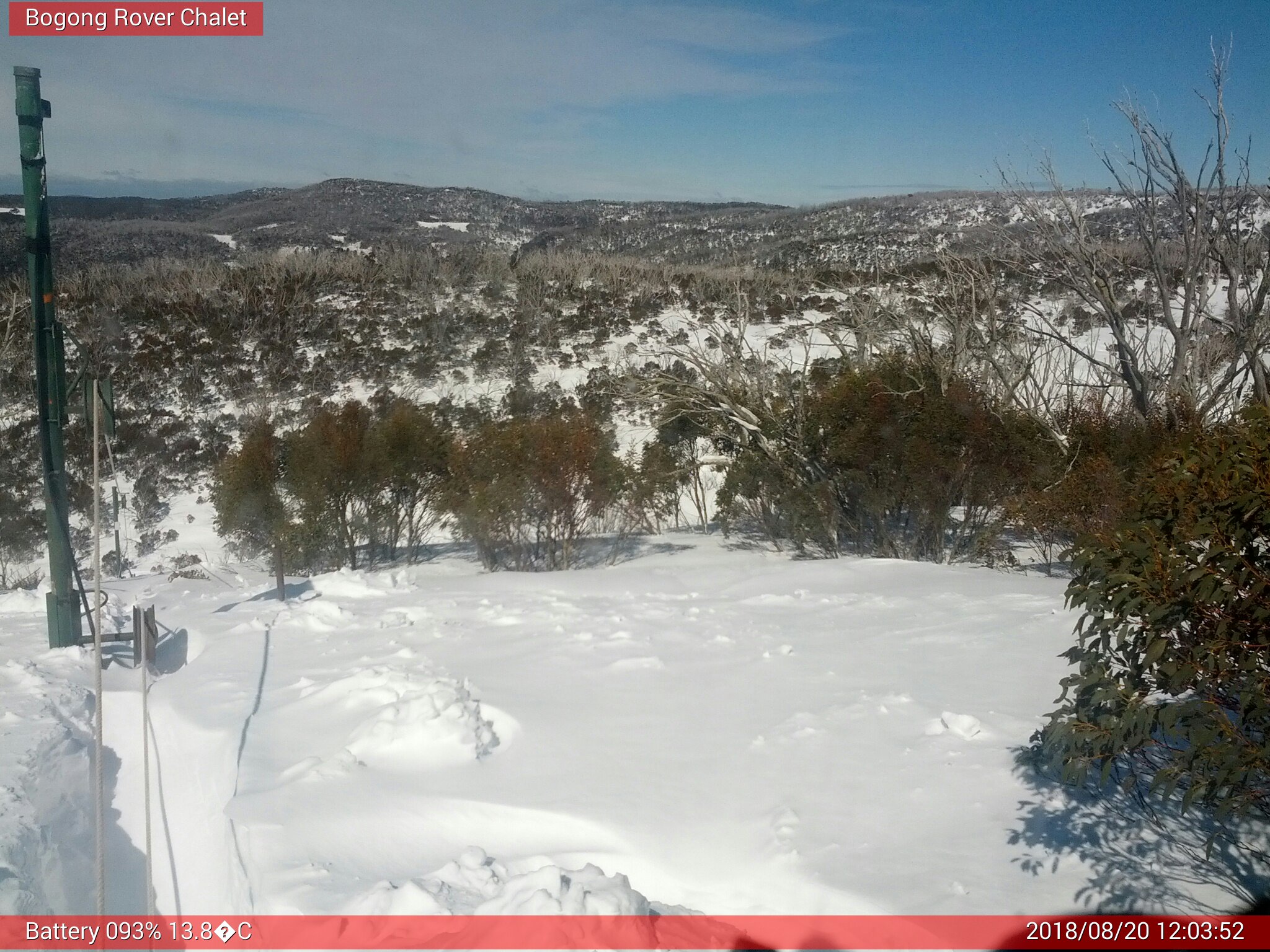 Bogong Web Cam 12:03pm Monday 20th of August 2018