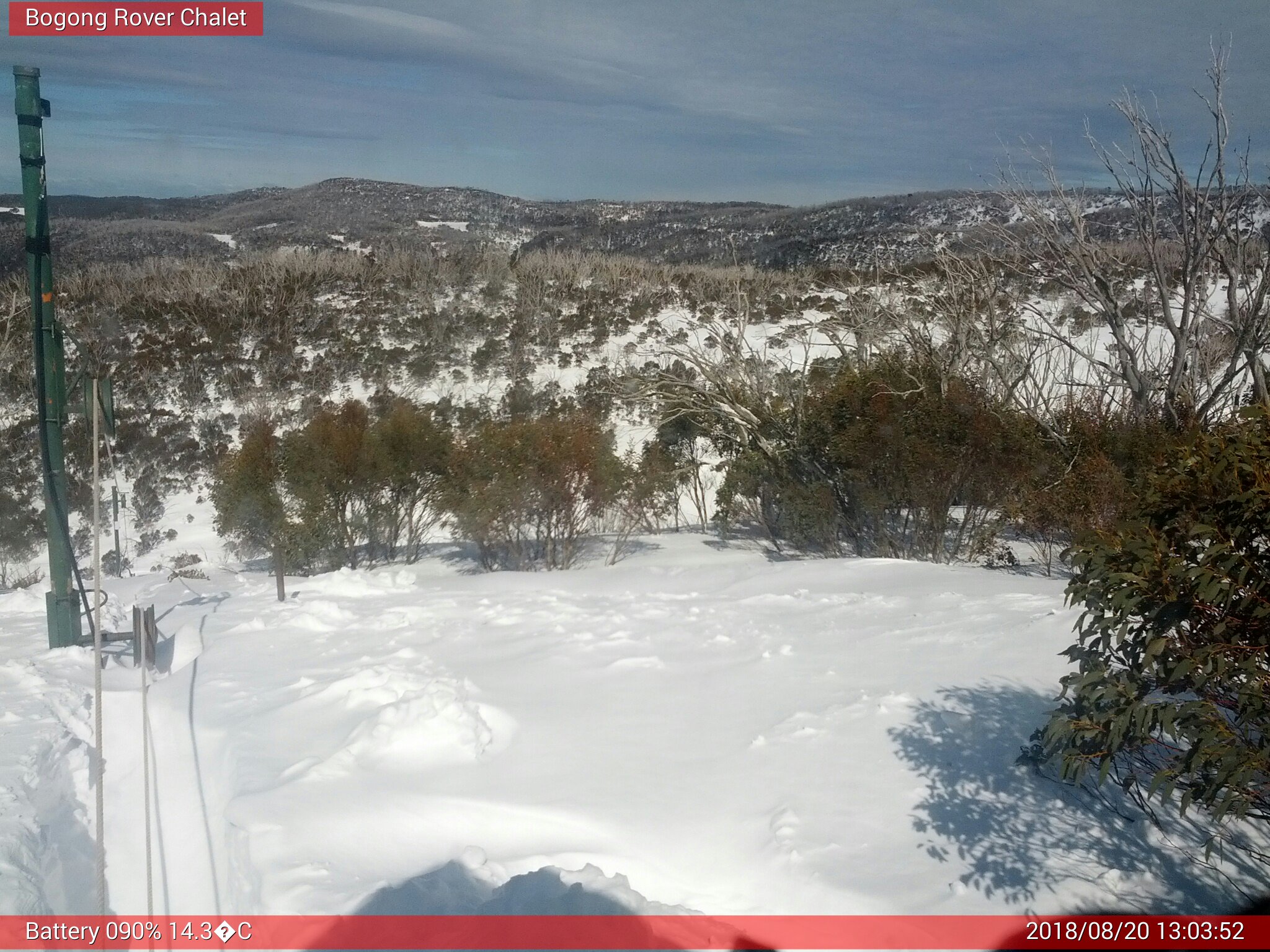 Bogong Web Cam 1:03pm Monday 20th of August 2018