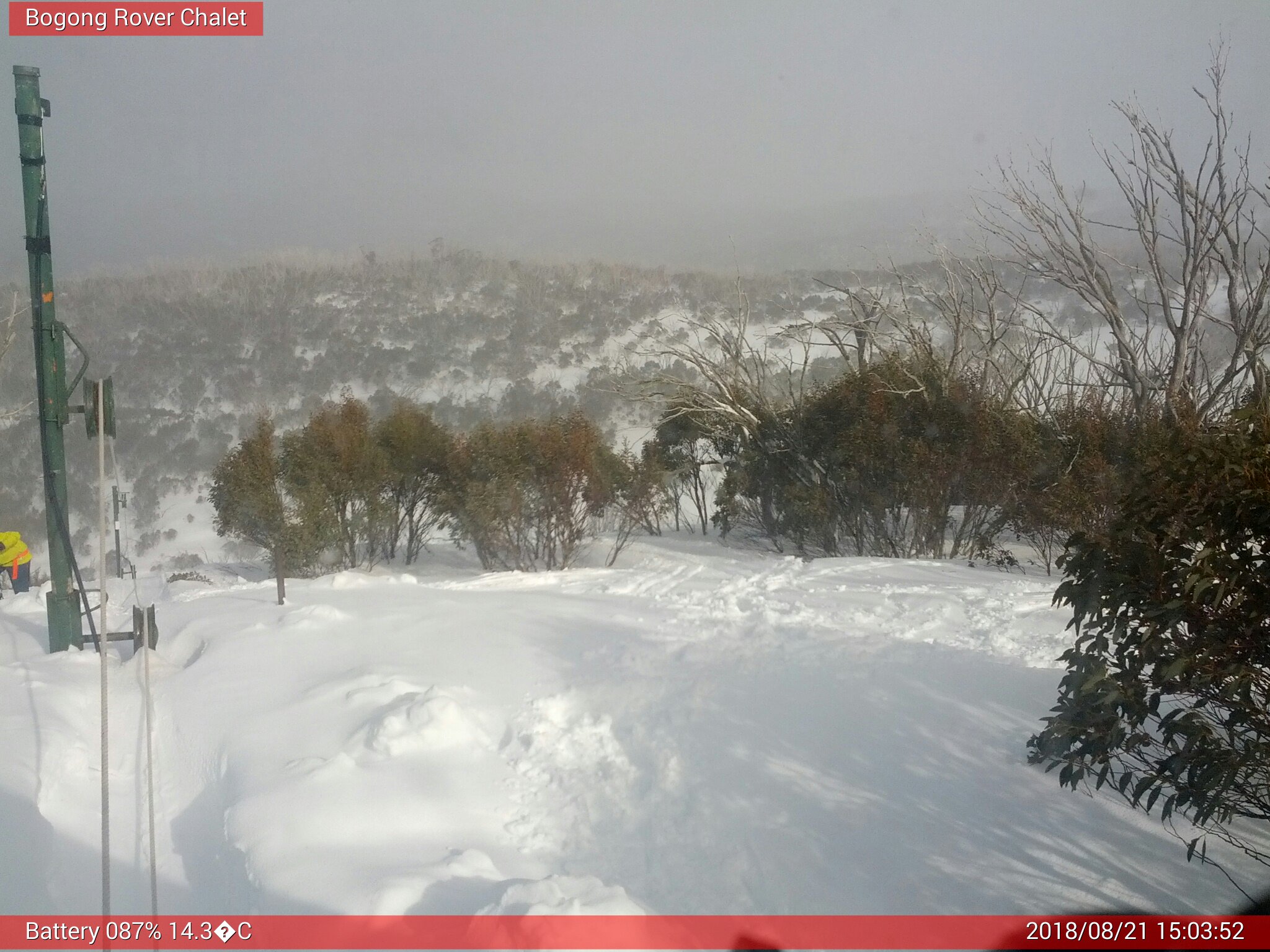 Bogong Web Cam 3:03pm Tuesday 21st of August 2018