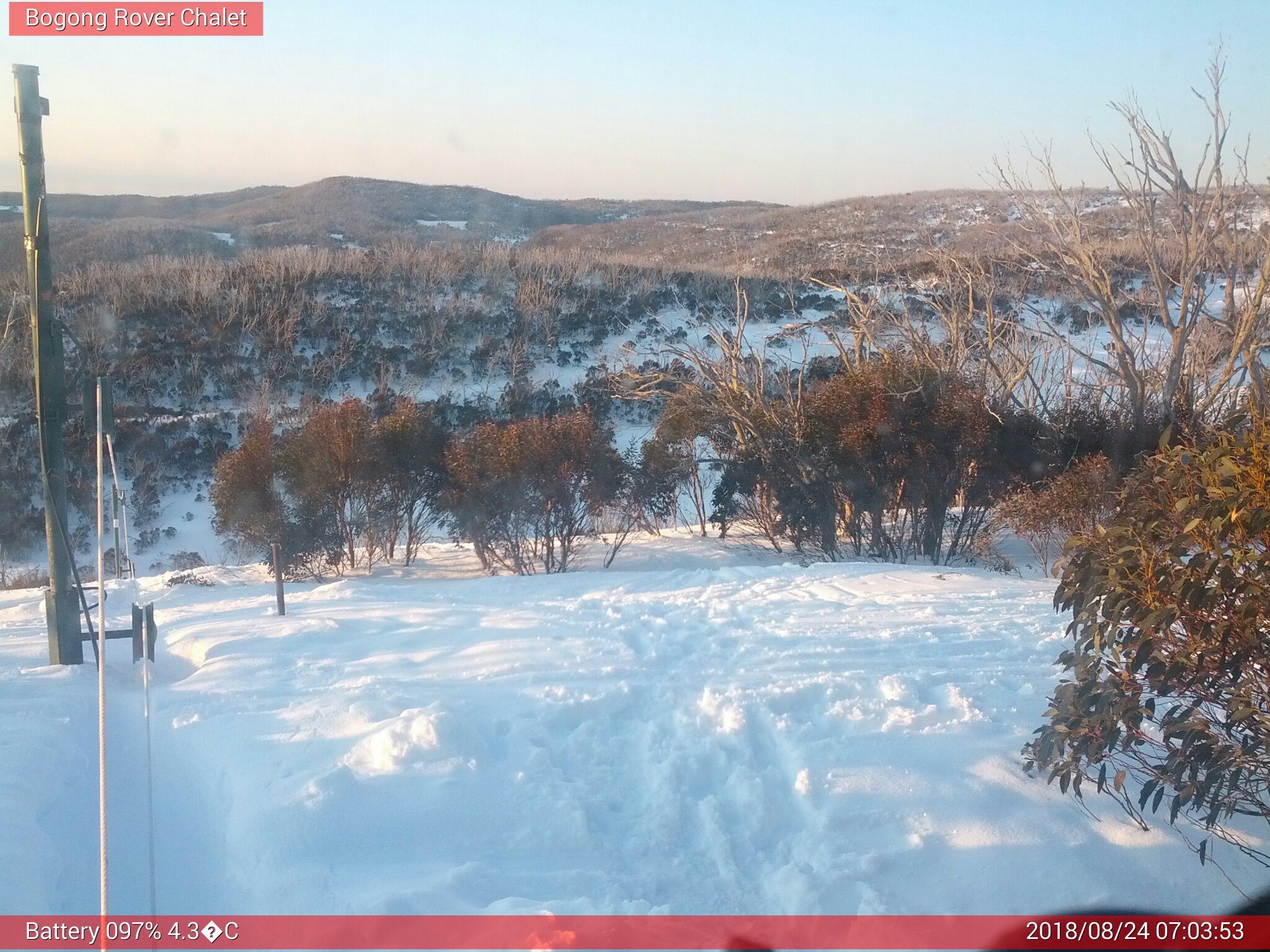 Bogong Web Cam 7:03am Friday 24th of August 2018