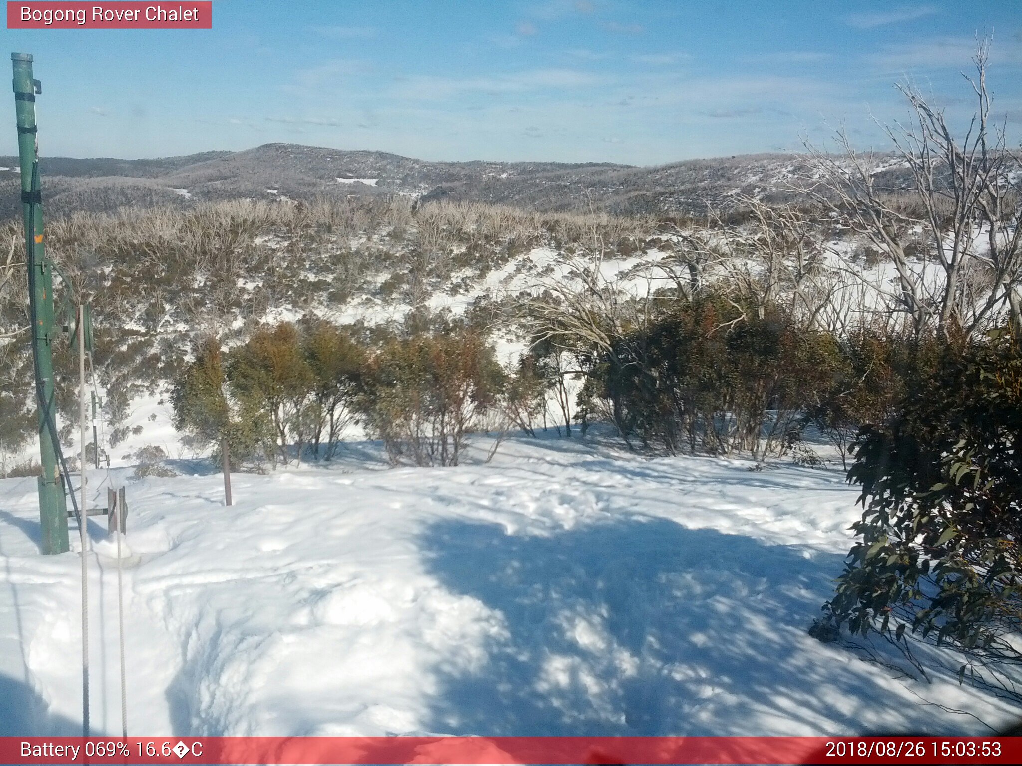 Bogong Web Cam 3:03pm Sunday 26th of August 2018