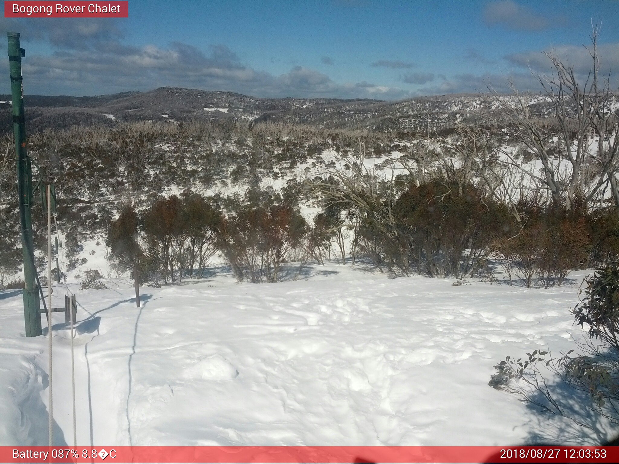 Bogong Web Cam 12:03pm Monday 27th of August 2018