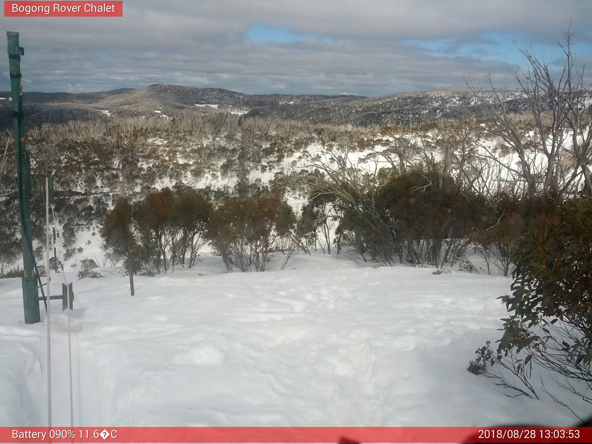 Bogong Web Cam 1:03pm Tuesday 28th of August 2018