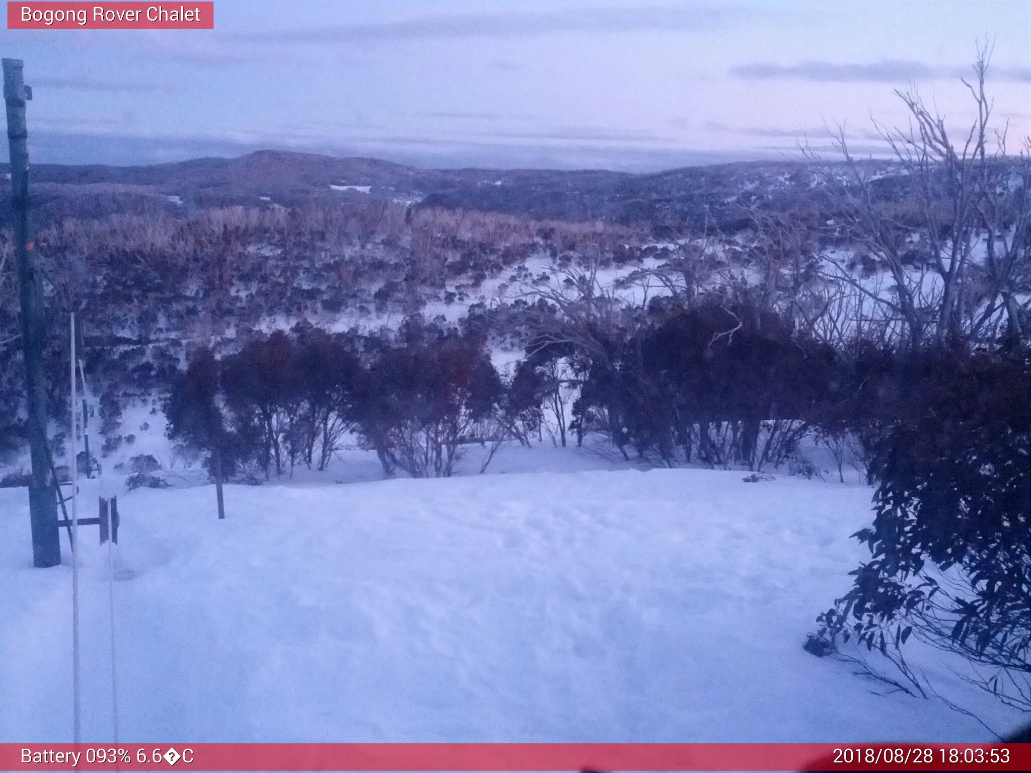 Bogong Web Cam 6:03pm Tuesday 28th of August 2018