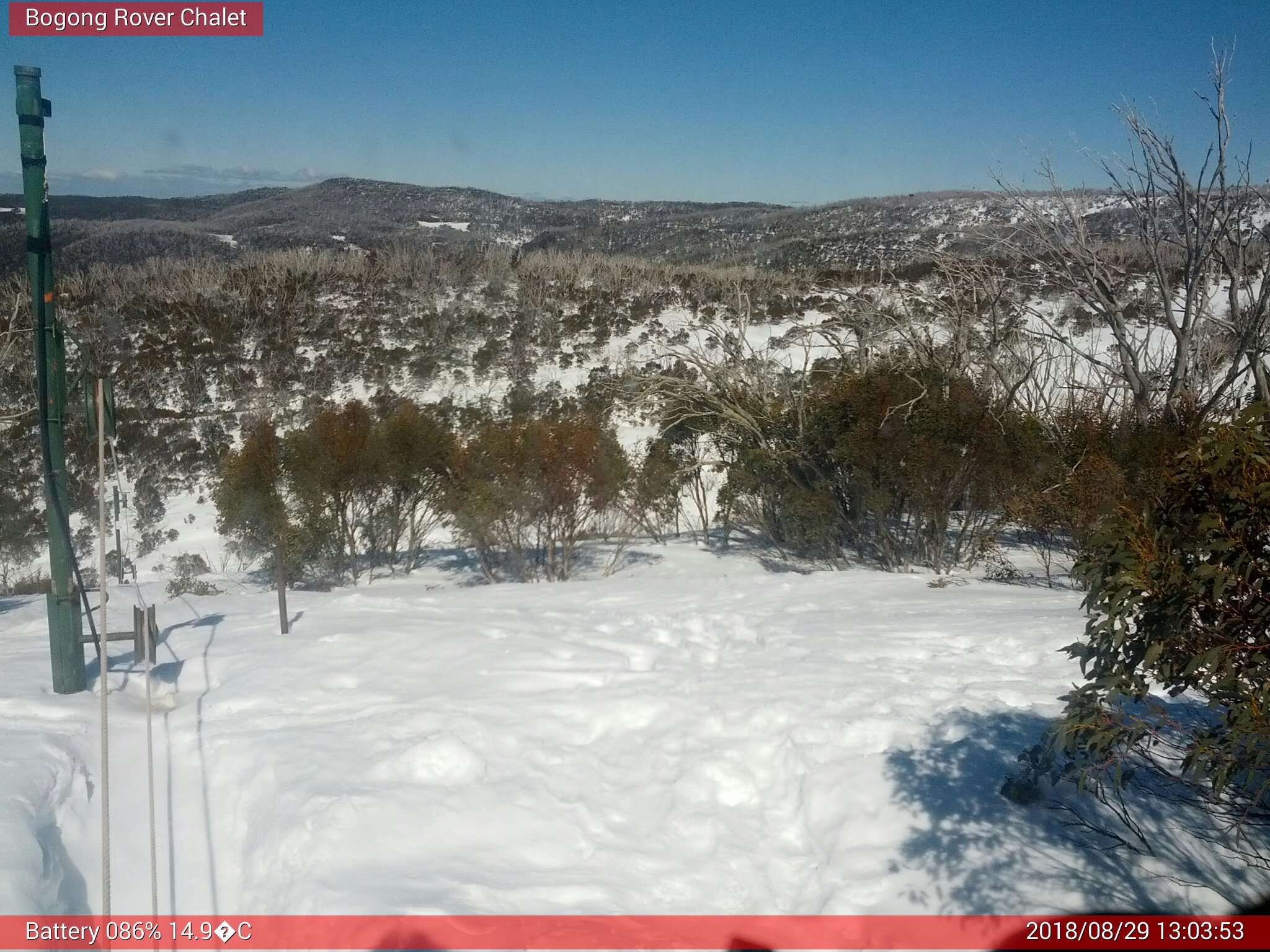 Bogong Web Cam 1:03pm Wednesday 29th of August 2018