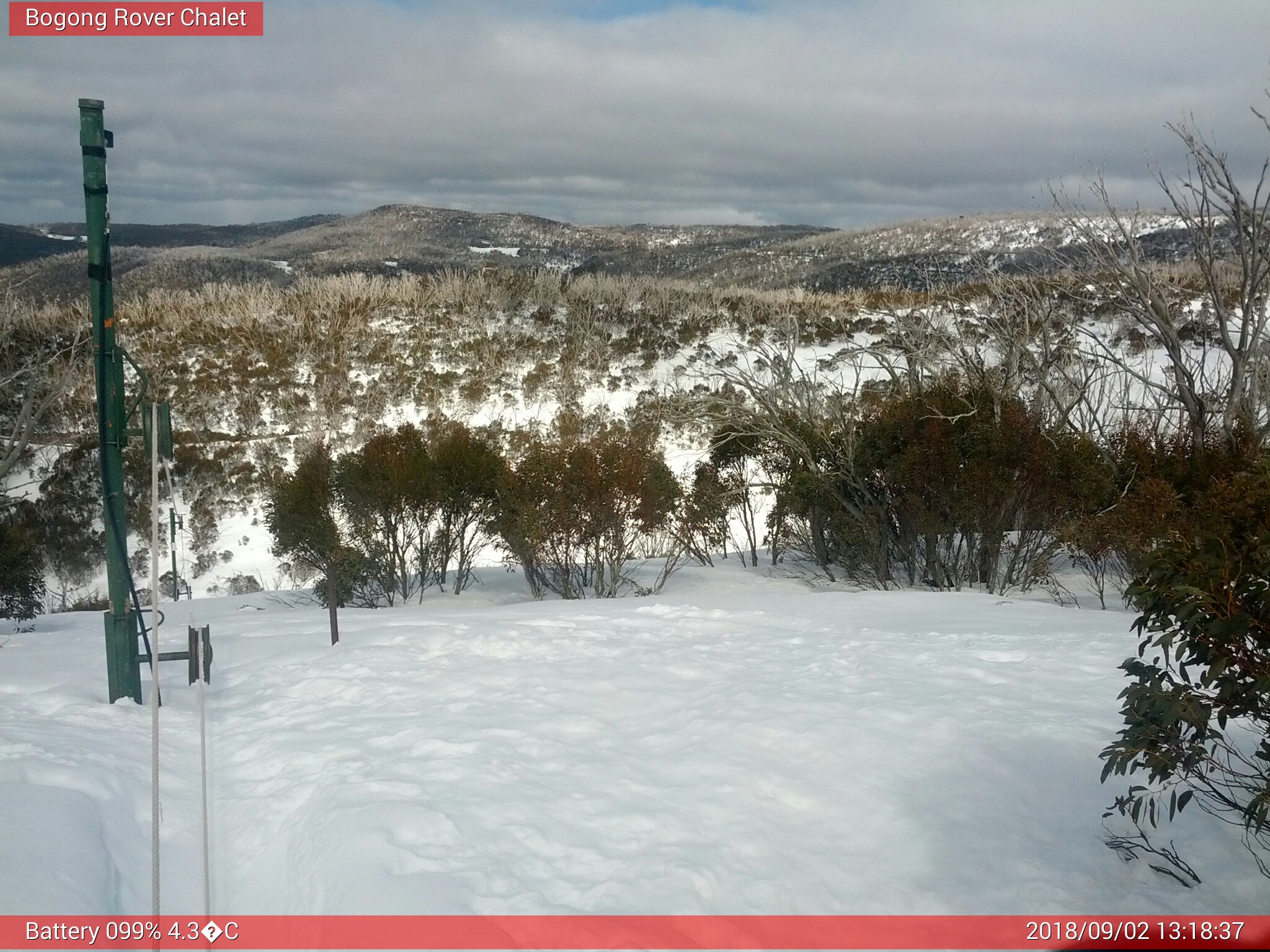 Bogong Web Cam 1:18pm Sunday 2nd of September 2018