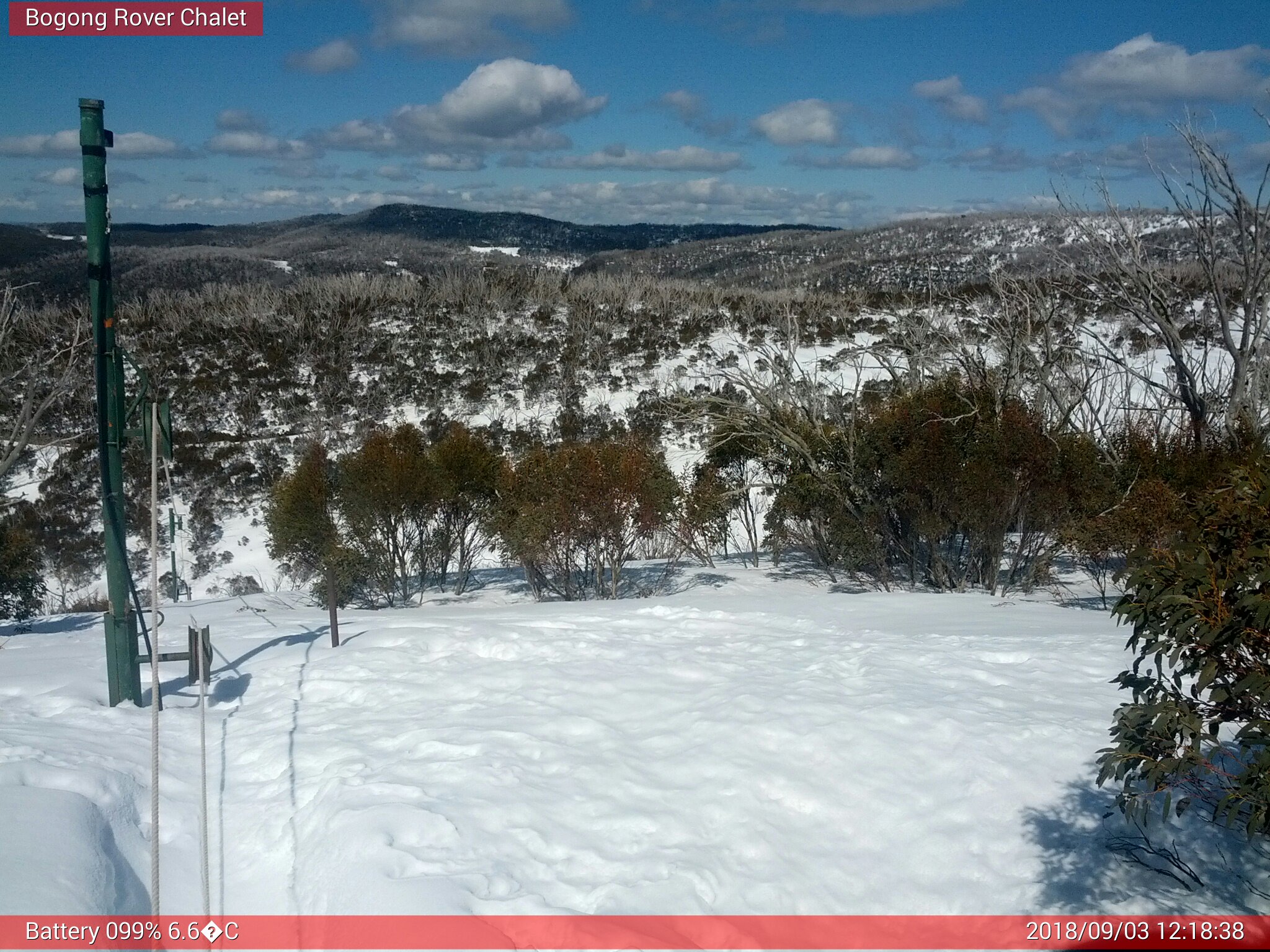 Bogong Web Cam 12:18pm Monday 3rd of September 2018