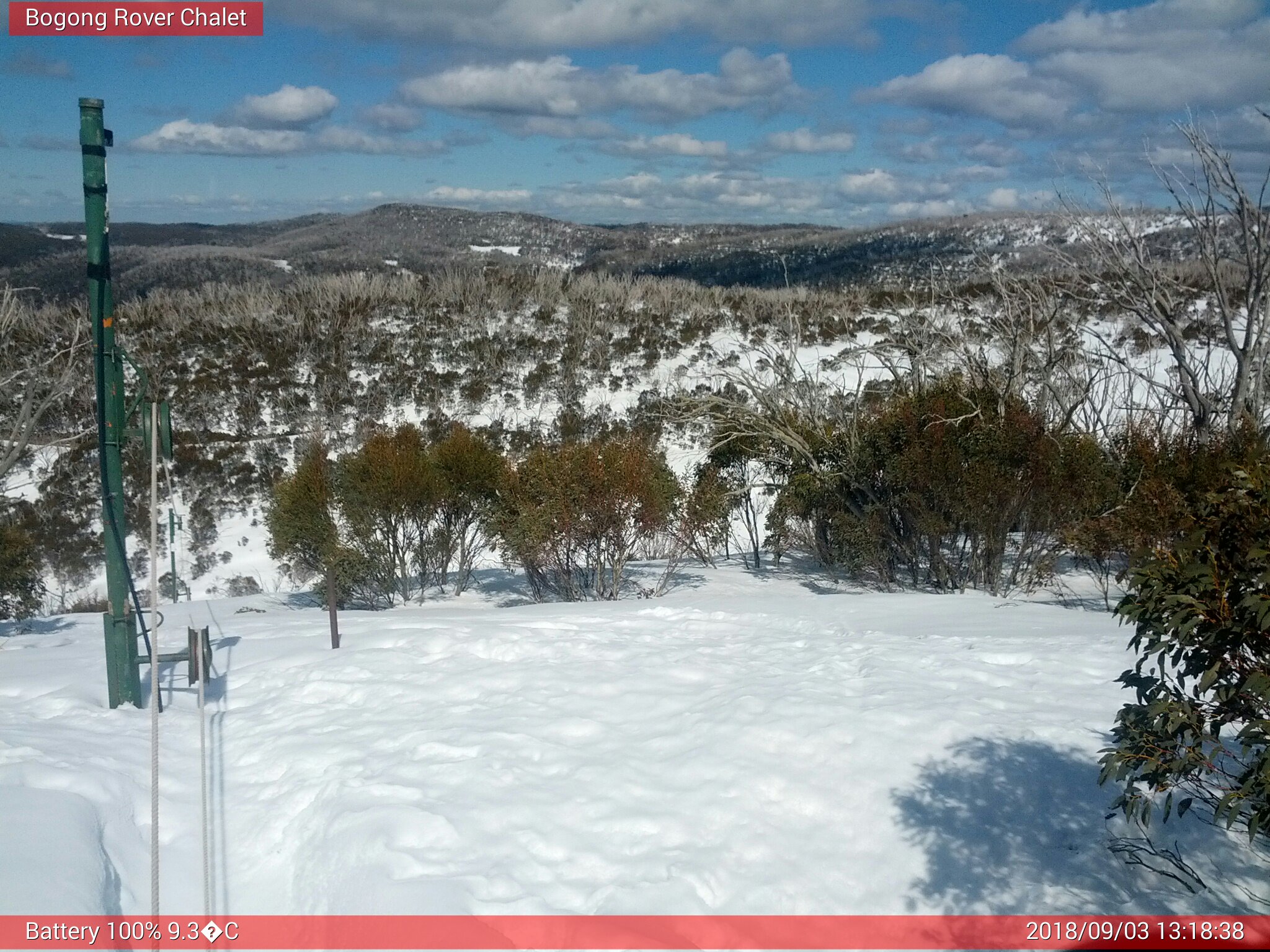 Bogong Web Cam 1:18pm Monday 3rd of September 2018