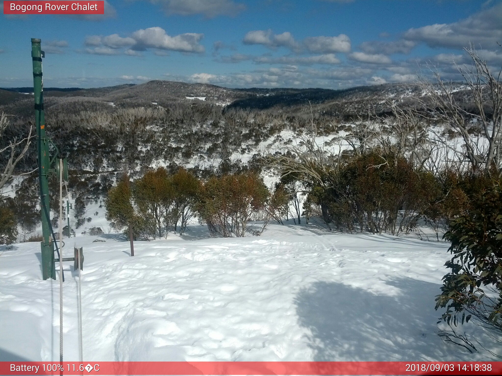 Bogong Web Cam 2:18pm Monday 3rd of September 2018