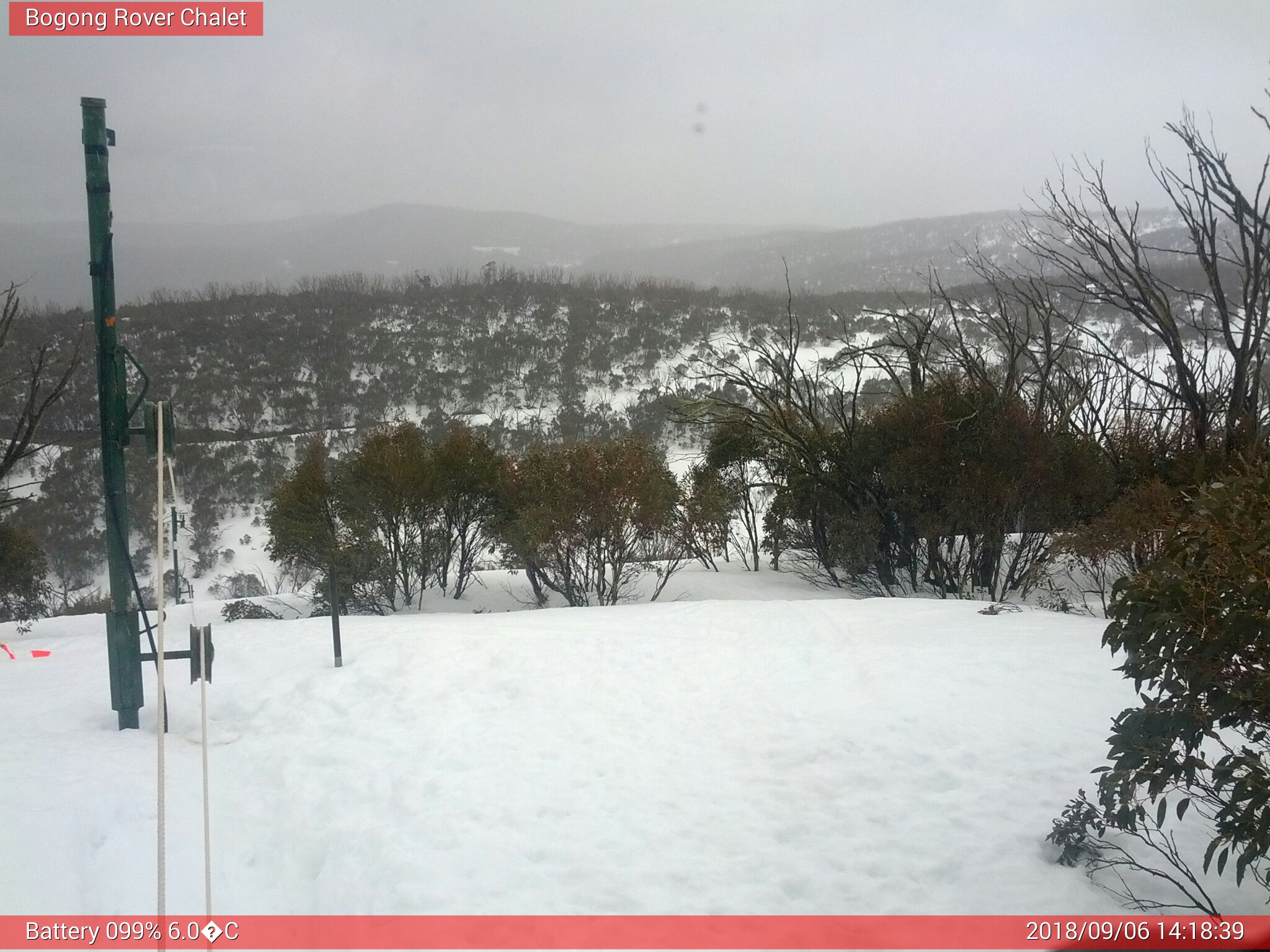 Bogong Web Cam 2:18pm Thursday 6th of September 2018