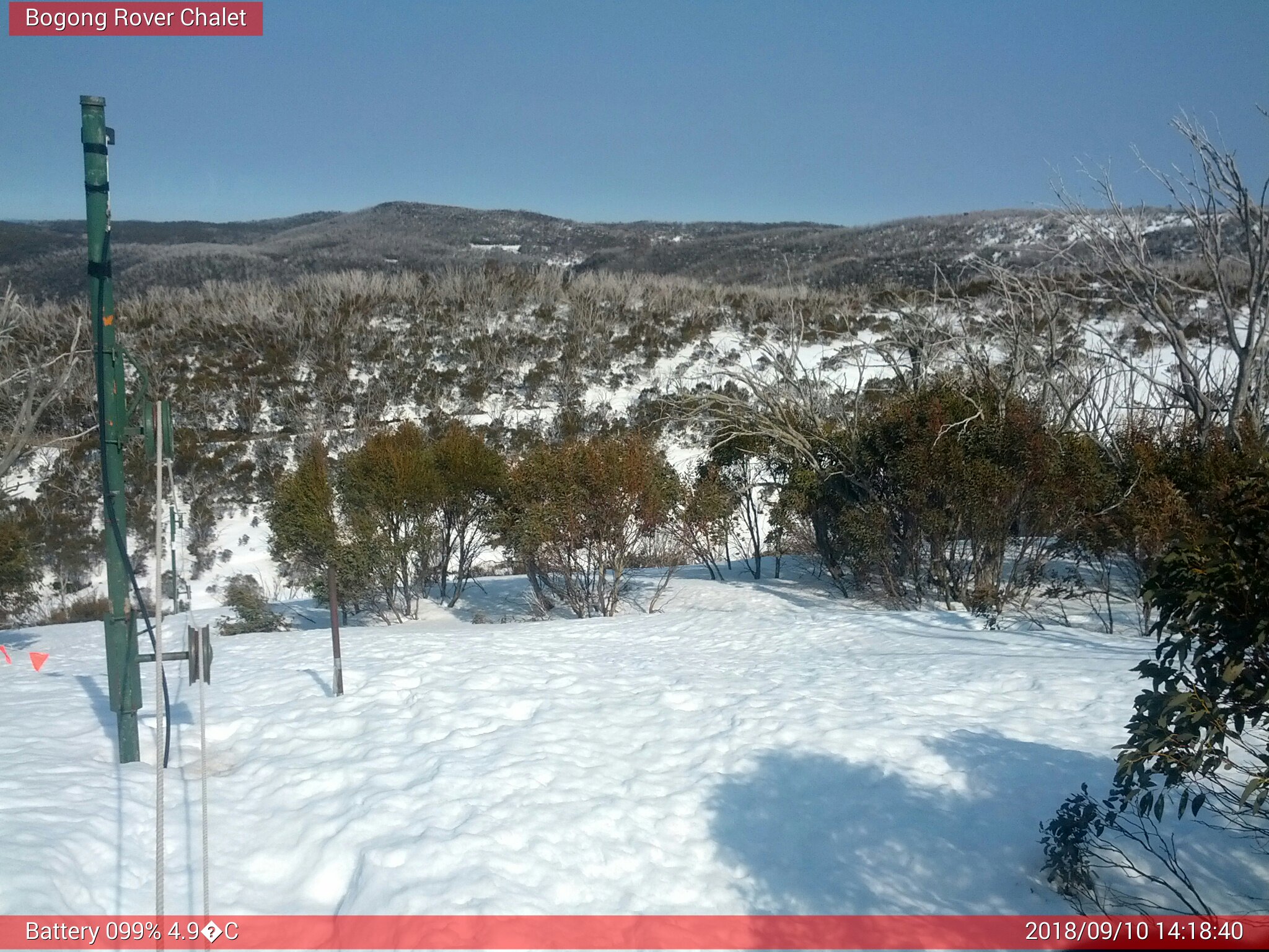 Bogong Web Cam 2:18pm Monday 10th of September 2018