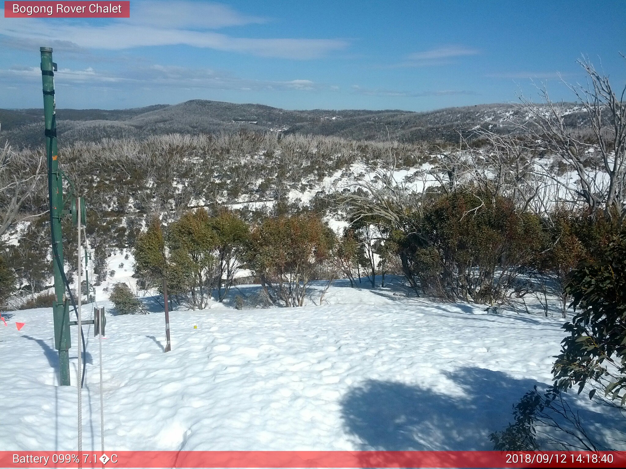 Bogong Web Cam 2:18pm Wednesday 12th of September 2018