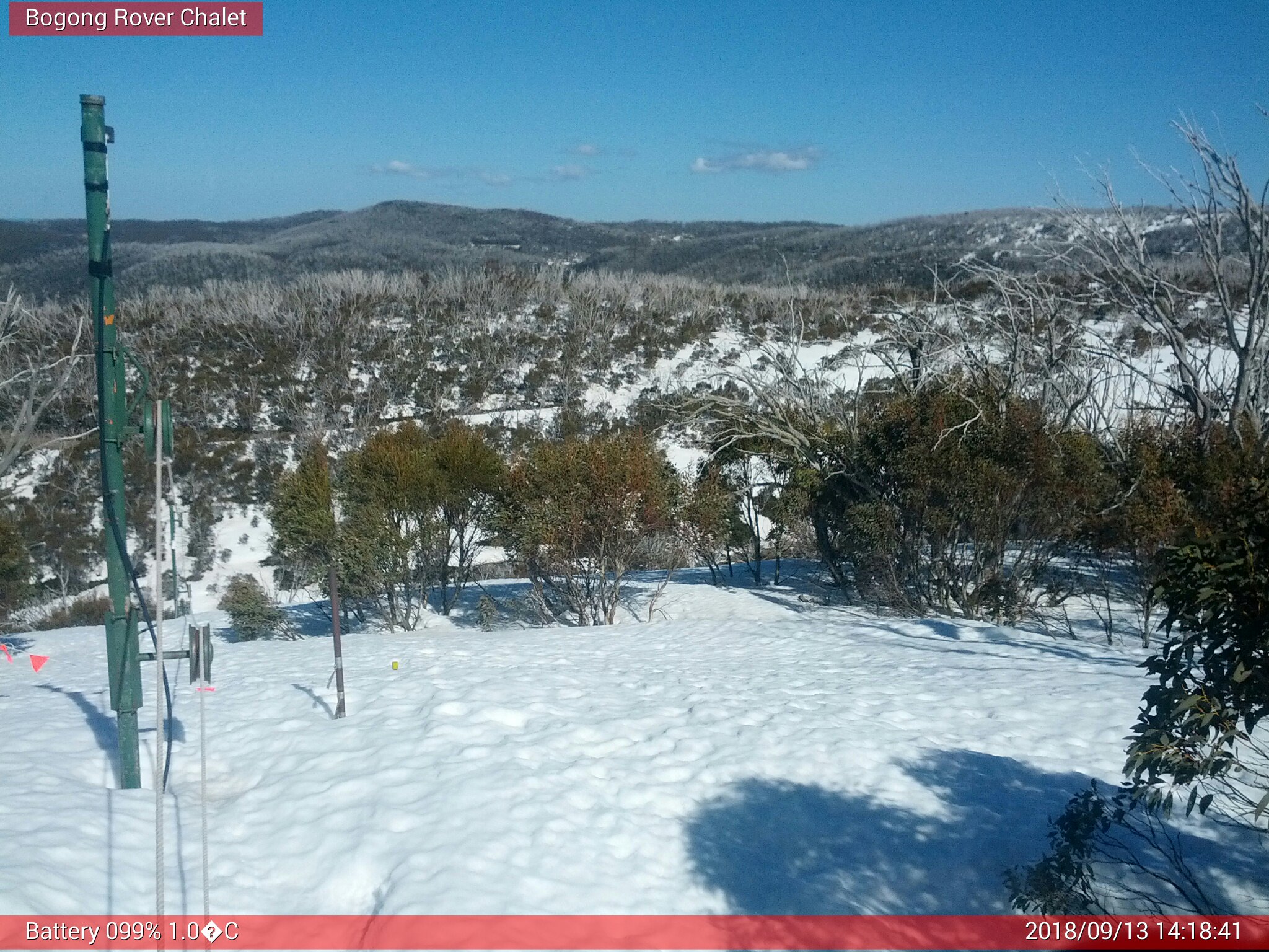 Bogong Web Cam 2:18pm Thursday 13th of September 2018