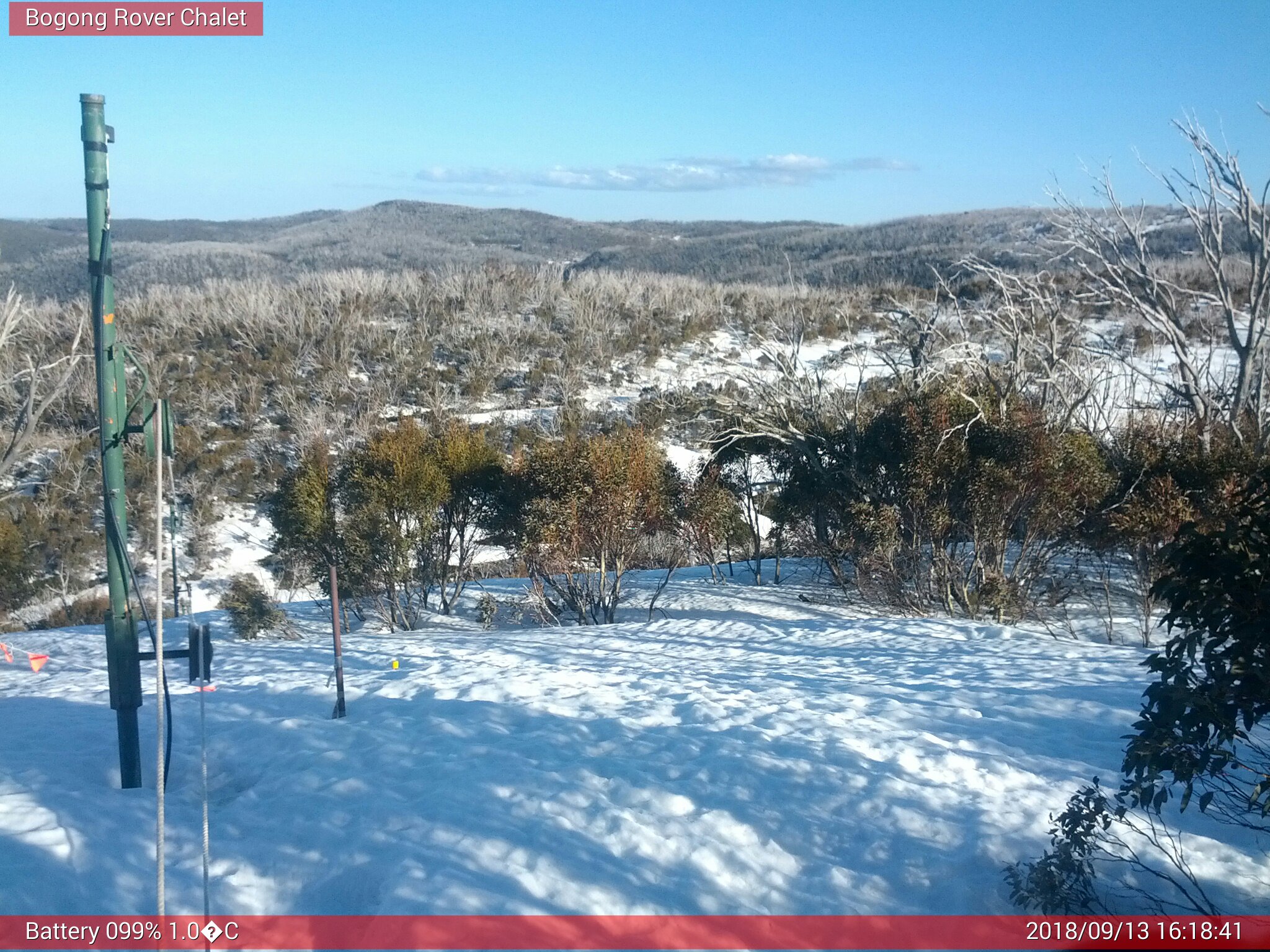 Bogong Web Cam 4:18pm Thursday 13th of September 2018