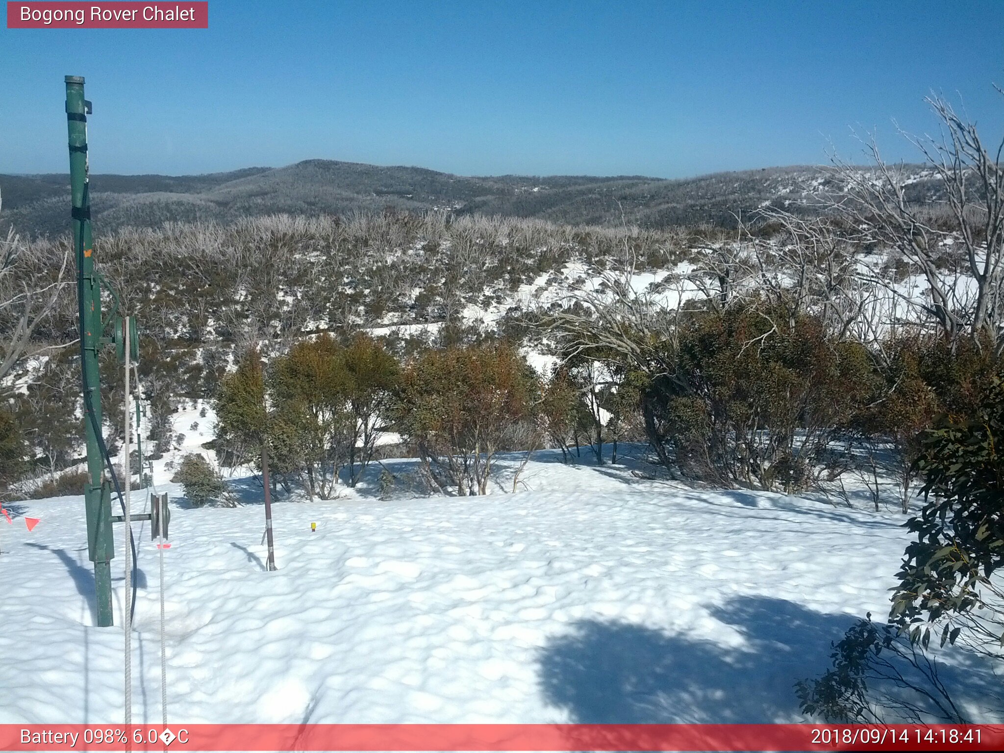 Bogong Web Cam 2:18pm Friday 14th of September 2018