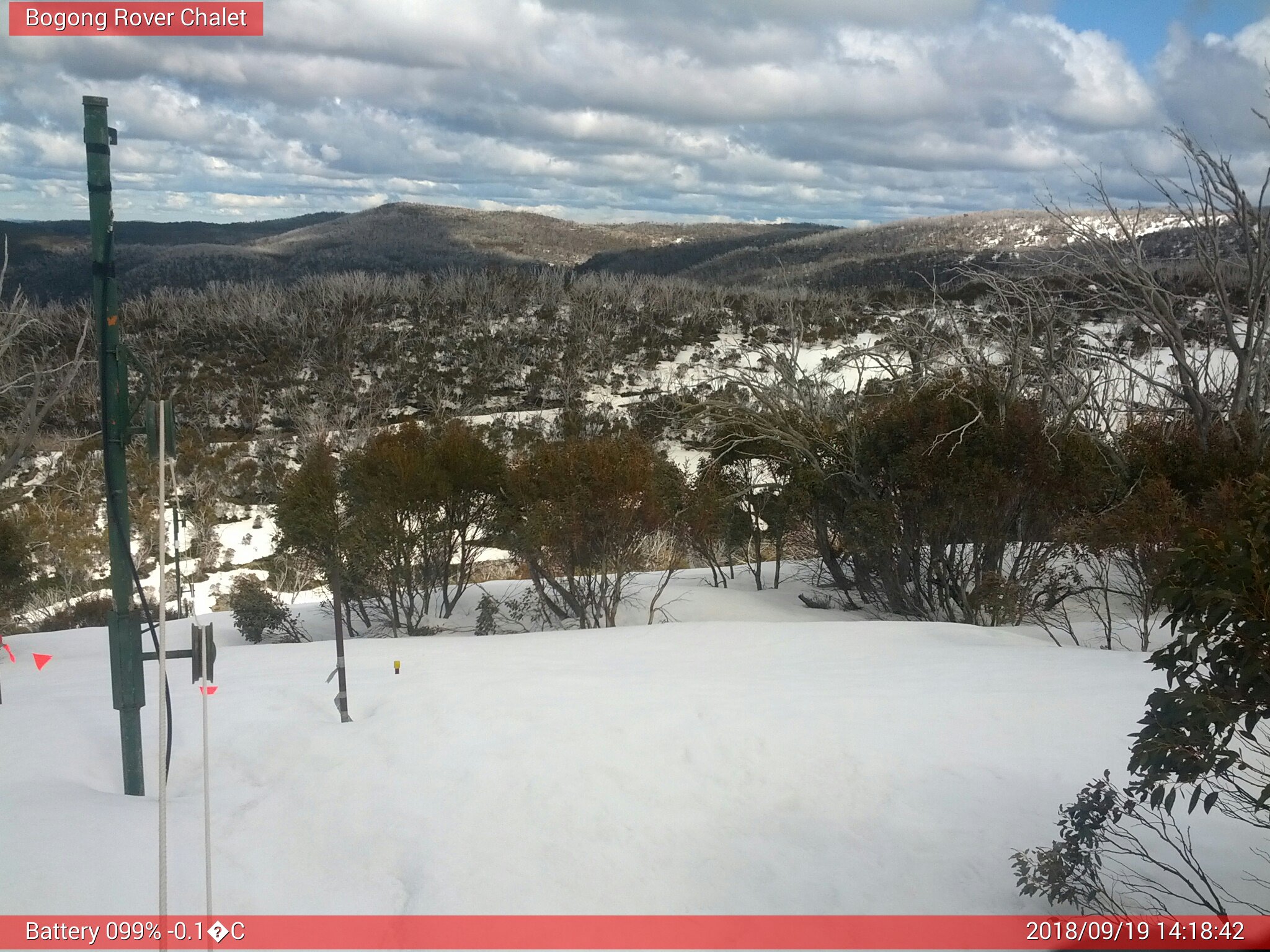 Bogong Web Cam 2:18pm Wednesday 19th of September 2018