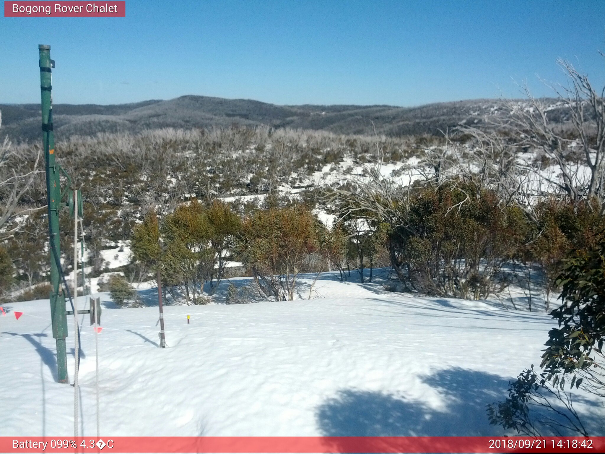 Bogong Web Cam 2:18pm Friday 21st of September 2018