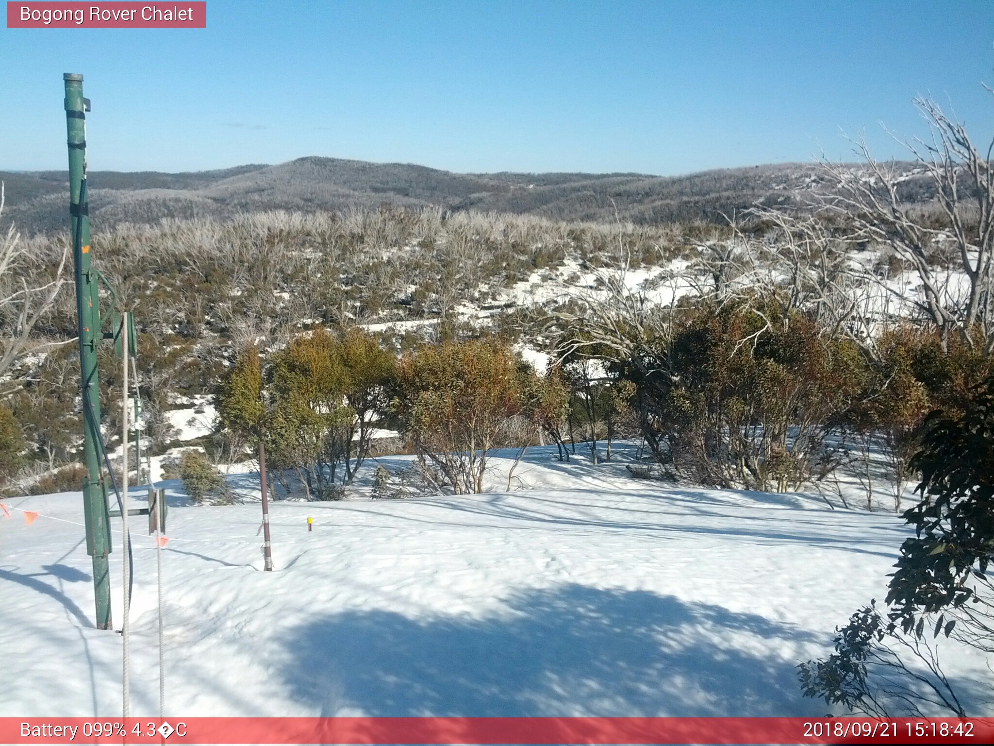 Bogong Web Cam 3:18pm Friday 21st of September 2018