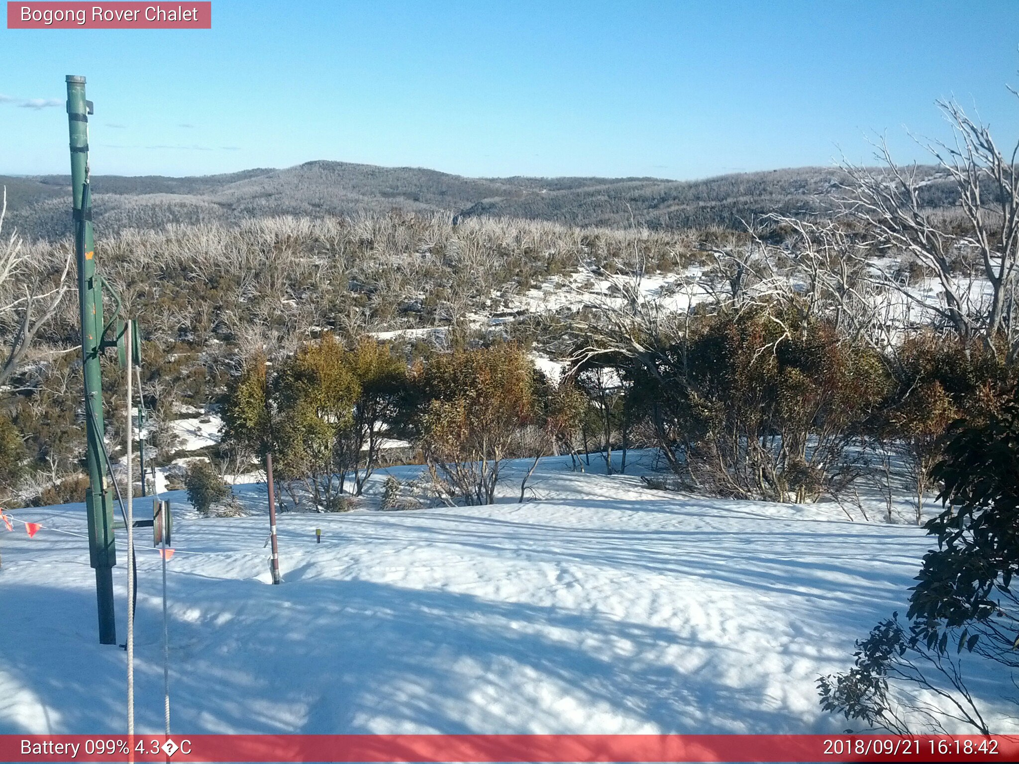 Bogong Web Cam 4:18pm Friday 21st of September 2018