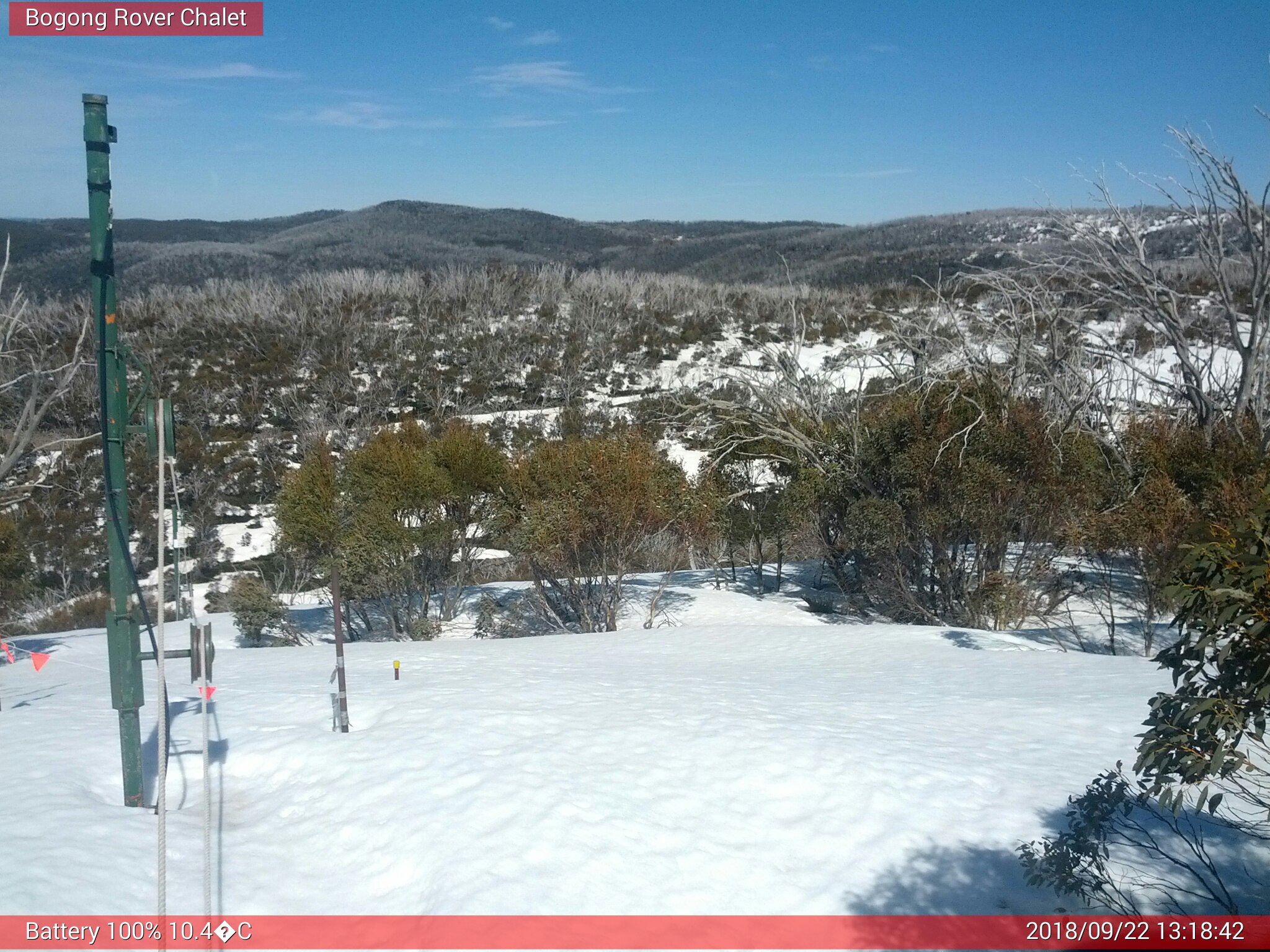 Bogong Web Cam 1:18pm Saturday 22nd of September 2018