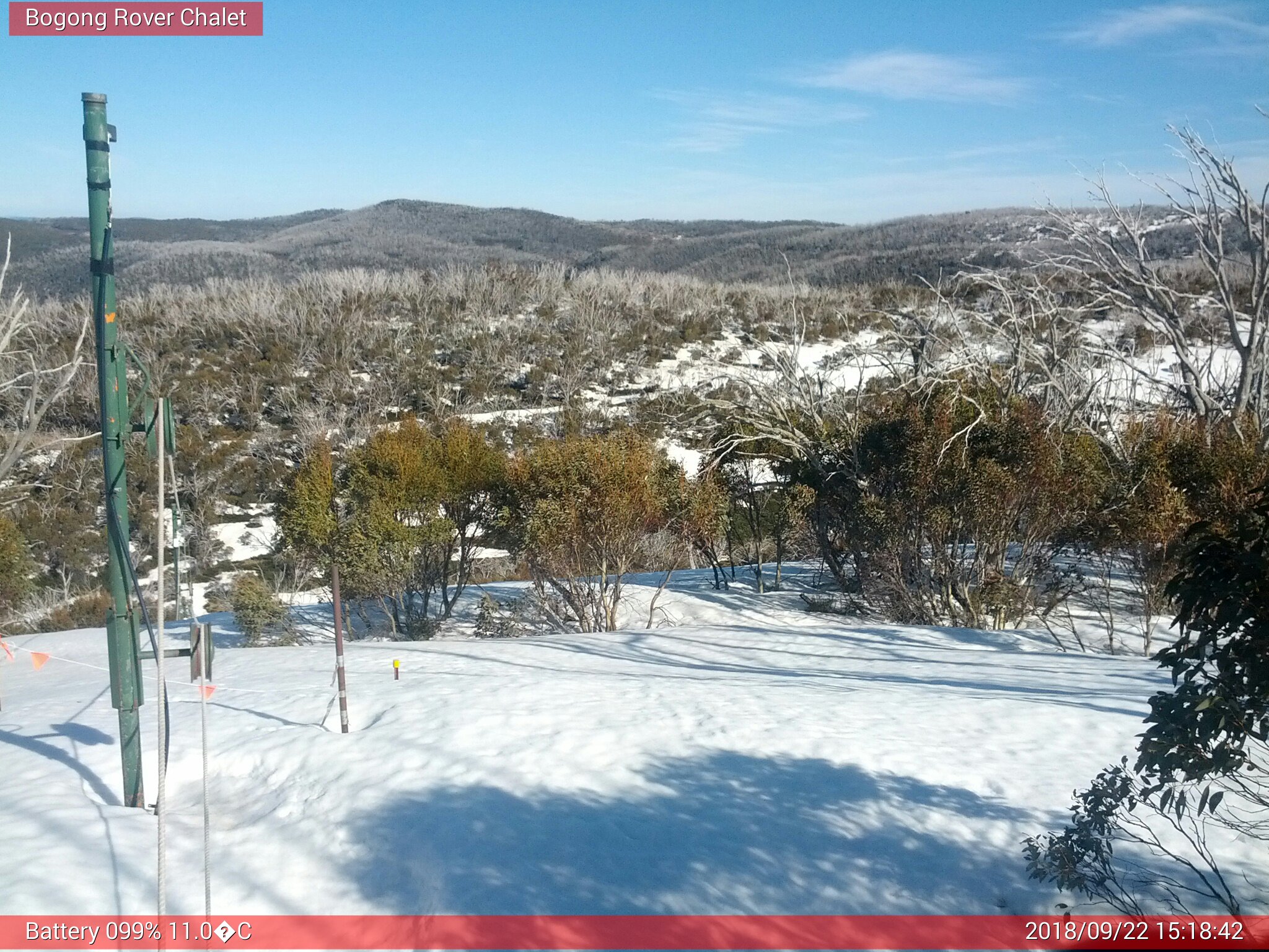 Bogong Web Cam 3:18pm Saturday 22nd of September 2018