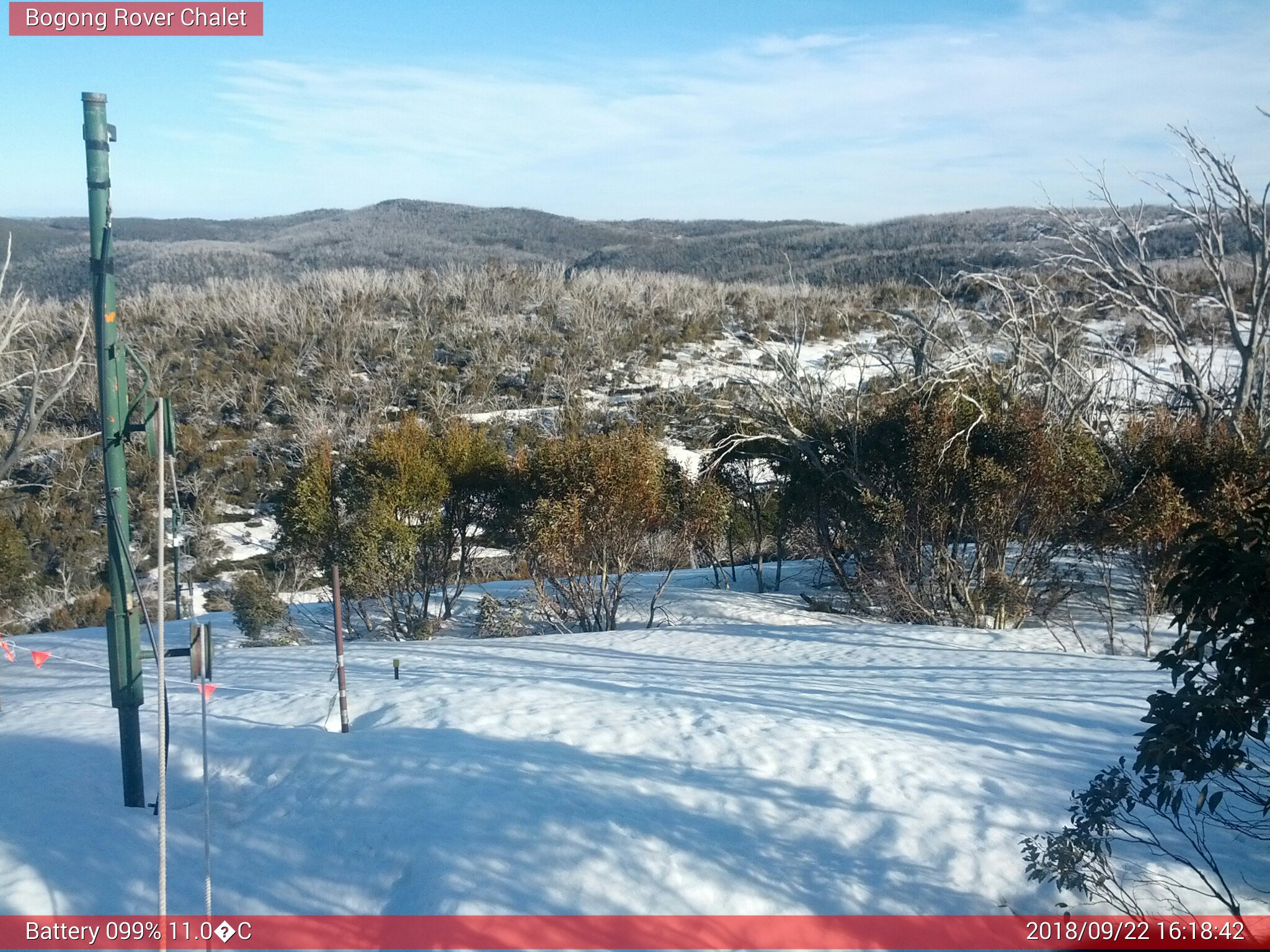 Bogong Web Cam 4:18pm Saturday 22nd of September 2018