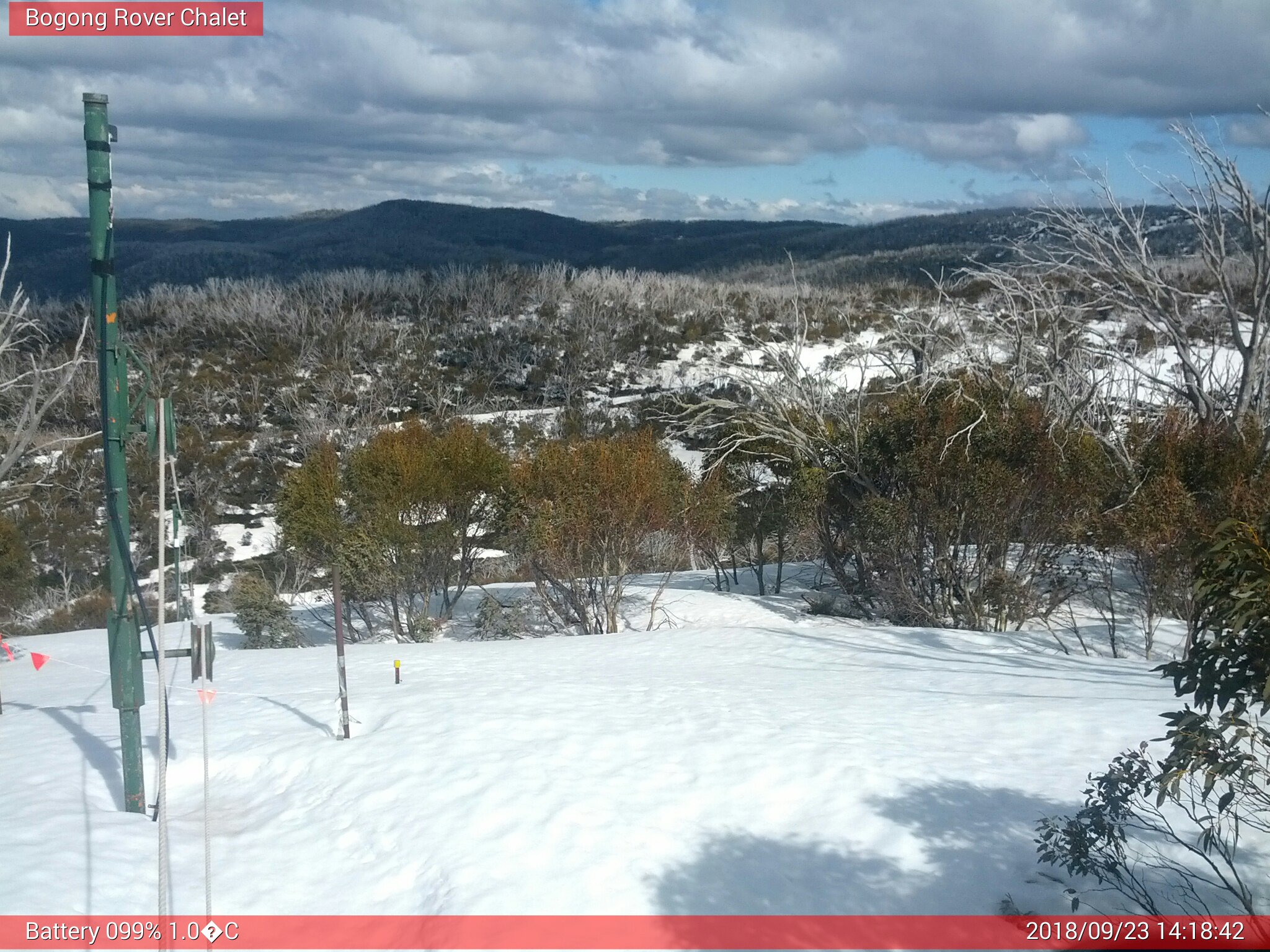 Bogong Web Cam 2:18pm Sunday 23rd of September 2018