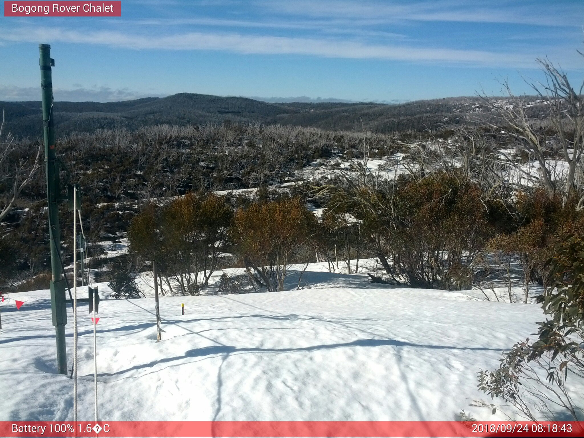 Bogong Web Cam 8:18am Monday 24th of September 2018