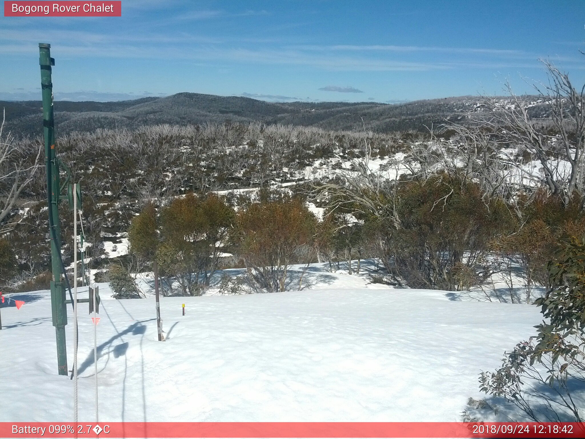 Bogong Web Cam 12:18pm Monday 24th of September 2018