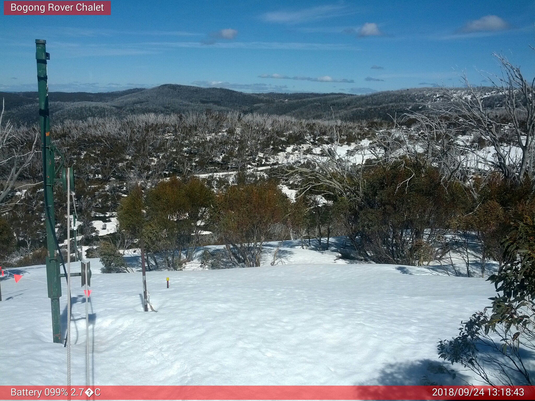 Bogong Web Cam 1:18pm Monday 24th of September 2018