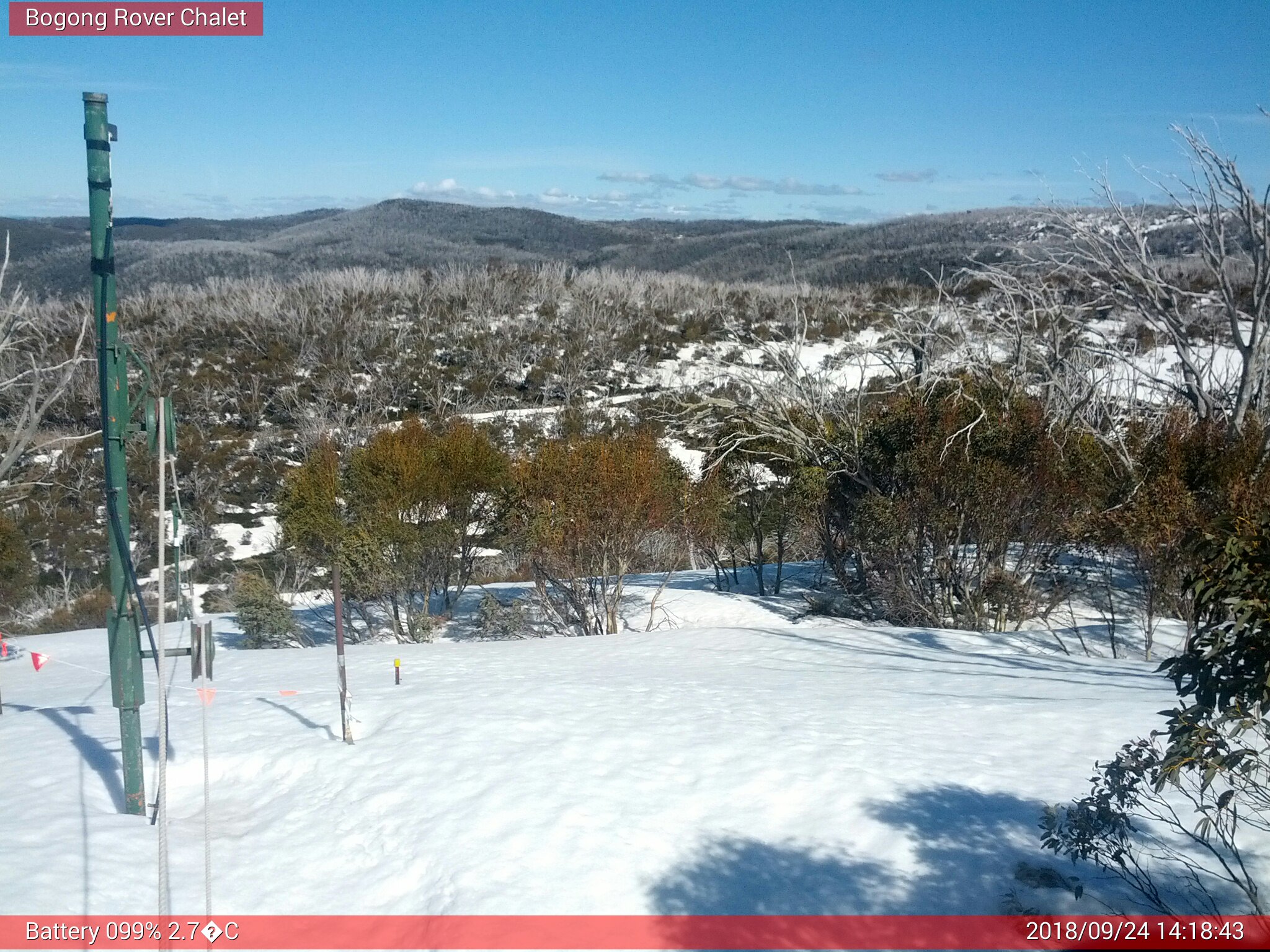 Bogong Web Cam 2:18pm Monday 24th of September 2018